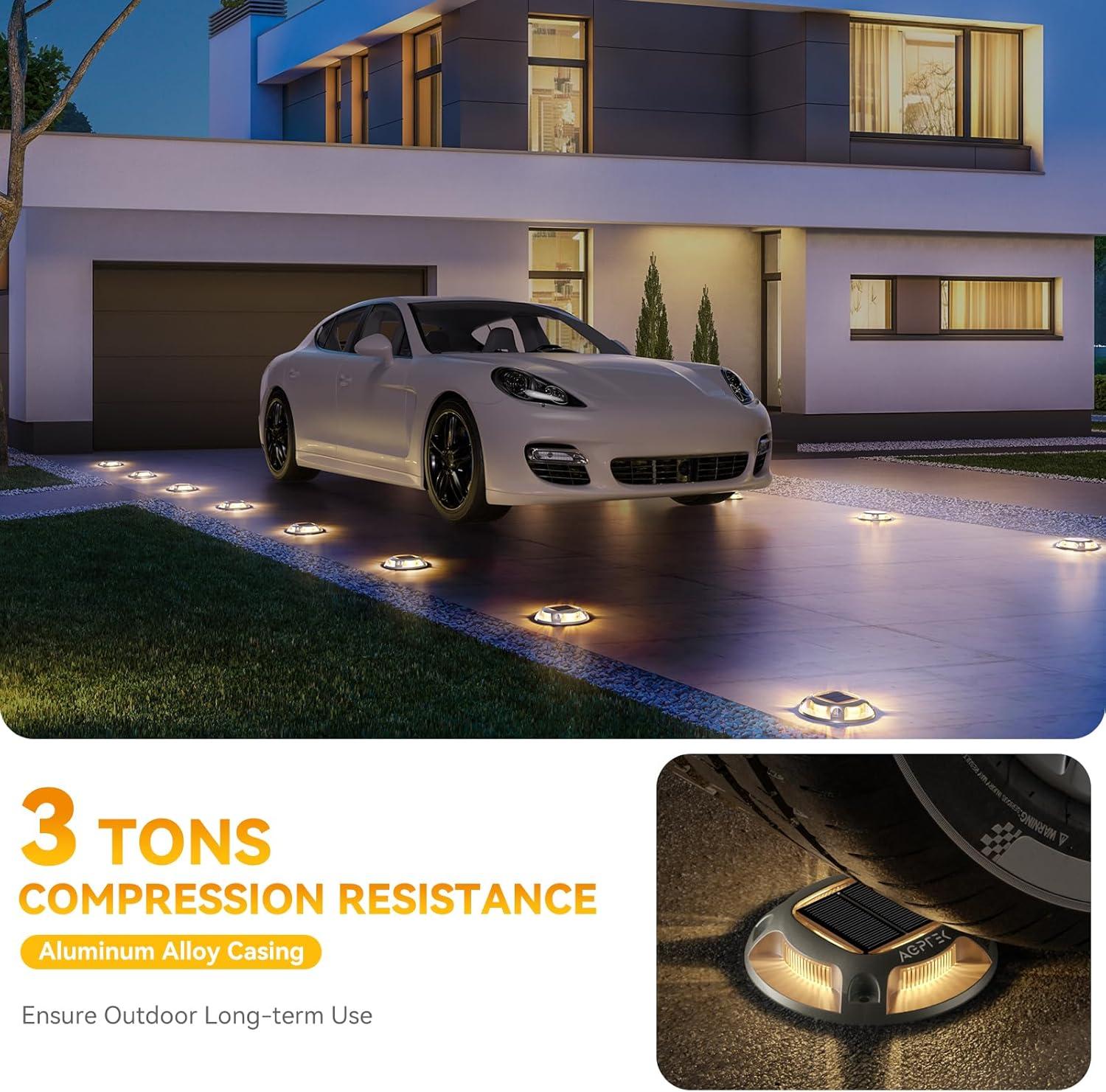 imageAGPTEK Solar Driveway Lights 12 Pack 2 Colors in 1 Outdoor Solar Deck Dock Marine Waterproof LED Driveway Marker Security Lights for Outside PathwayBoat DockStepWalkwayPathGarden Blue ampamp WhiteWarm Light  White Light