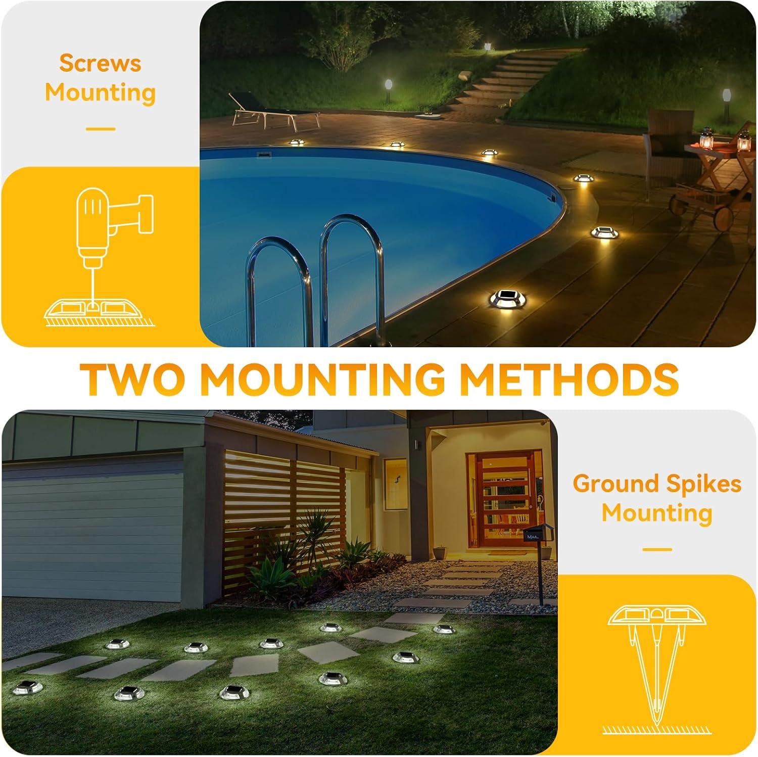 imageAGPTEK Solar Driveway Lights 12 Pack 2 Colors in 1 Outdoor Solar Deck Dock Marine Waterproof LED Driveway Marker Security Lights for Outside PathwayBoat DockStepWalkwayPathGarden Blue ampamp WhiteWarm Light  White Light