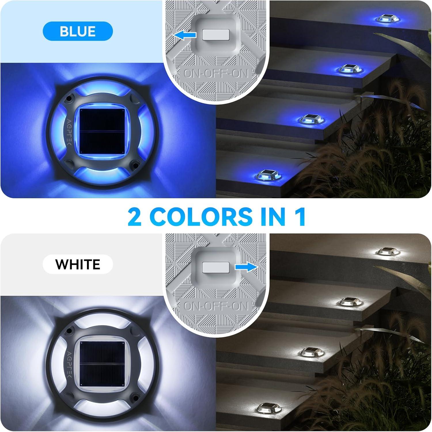 imageAGPTEK Solar Driveway Lights 12 Pack 2 Colors in 1 Outdoor Solar Deck Dock Marine Waterproof LED Driveway Marker Security Lights for Outside PathwayBoat DockStepWalkwayPathGarden Blue ampamp WhiteBlue Light  White Light