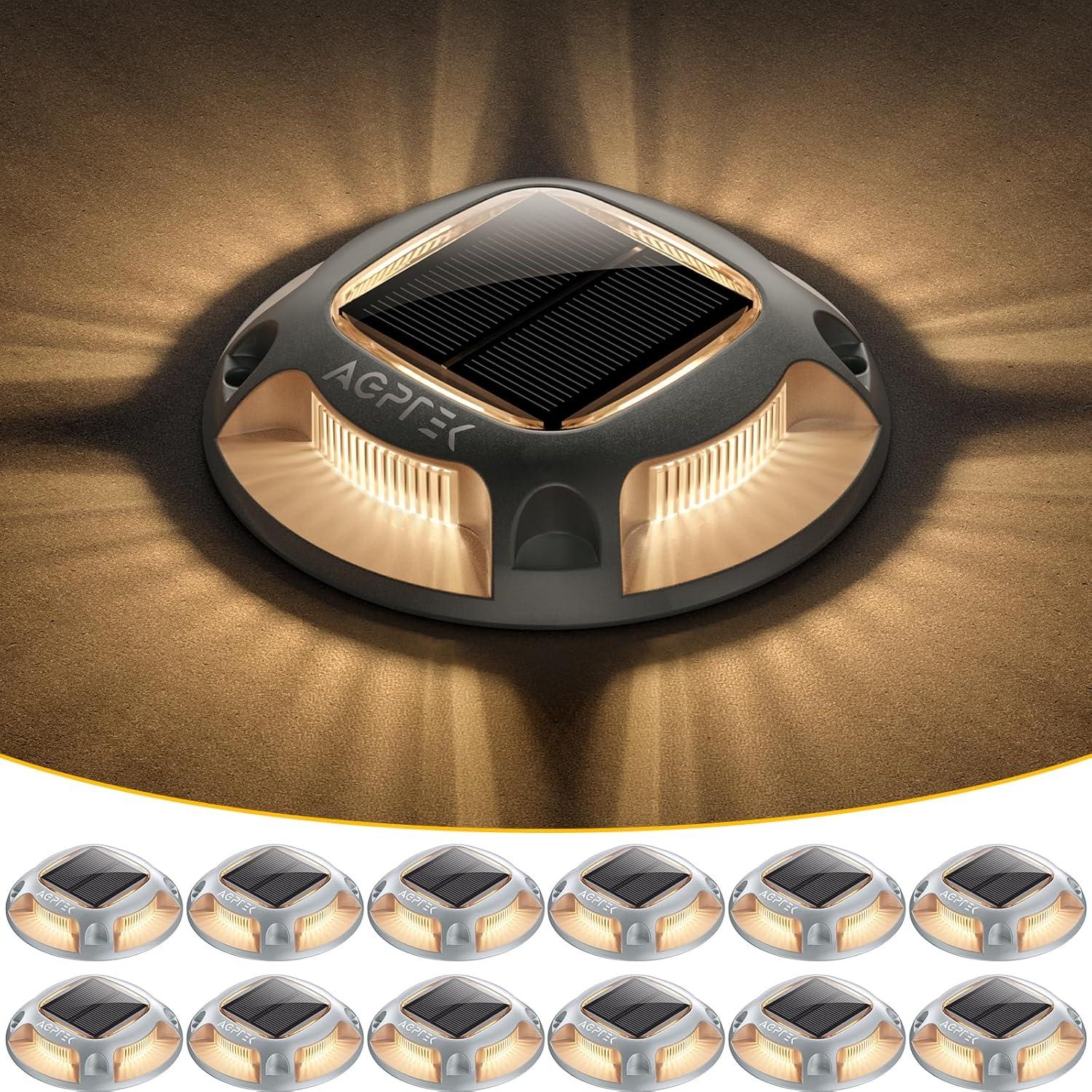 imageAGPTEK Solar Driveway Lights 12 Pack 2 Colors in 1 Outdoor Solar Deck Dock Marine Waterproof LED Driveway Marker Security Lights for Outside PathwayBoat DockStepWalkwayPathGarden Blue ampamp WhiteWarm Light  White Light