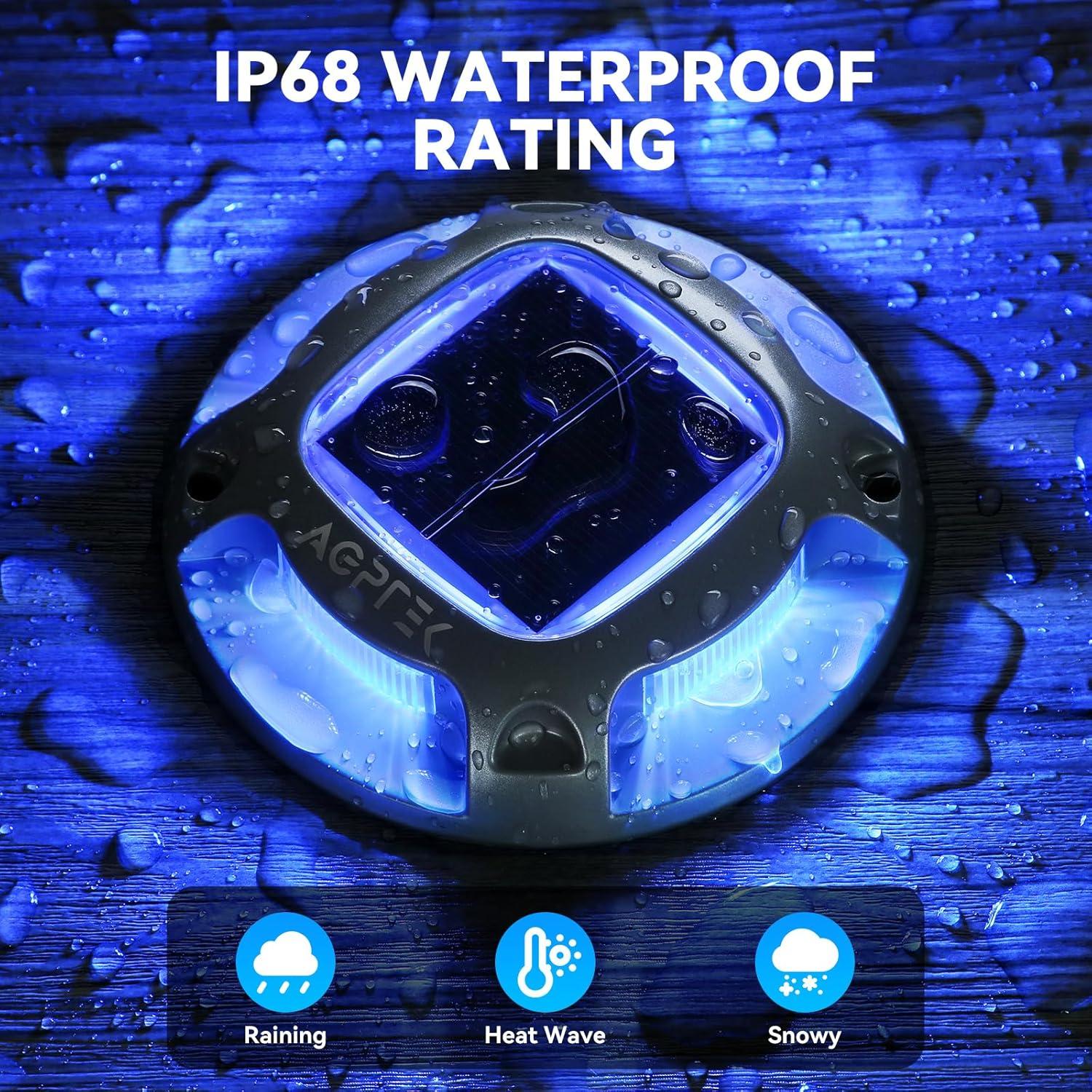 imageAGPTEK Solar Driveway Lights 12 Pack 2 Colors in 1 Outdoor Solar Deck Dock Marine Waterproof LED Driveway Marker Security Lights for Outside PathwayBoat DockStepWalkwayPathGarden Blue ampamp WhiteBlue Light  White Light