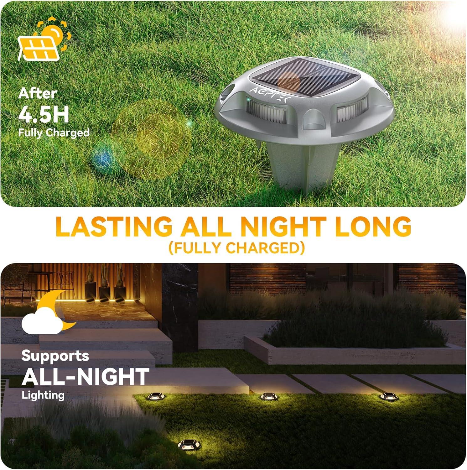 imageAGPTEK Solar Driveway Lights 12 Pack 2 Colors in 1 Outdoor Solar Deck Dock Marine Waterproof LED Driveway Marker Security Lights for Outside PathwayBoat DockStepWalkwayPathGarden Blue ampamp WhiteWarm Light  White Light