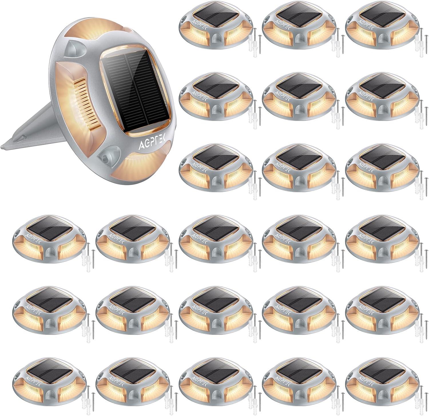 imageAGPTEK Solar Driveway Lights 12 Pack 2 Colors in 1 Outdoor Solar Deck Dock Marine Waterproof LED Driveway Marker Security Lights for Outside PathwayBoat DockStepWalkwayPathGarden Blue ampamp WhiteWarm Light  White Light