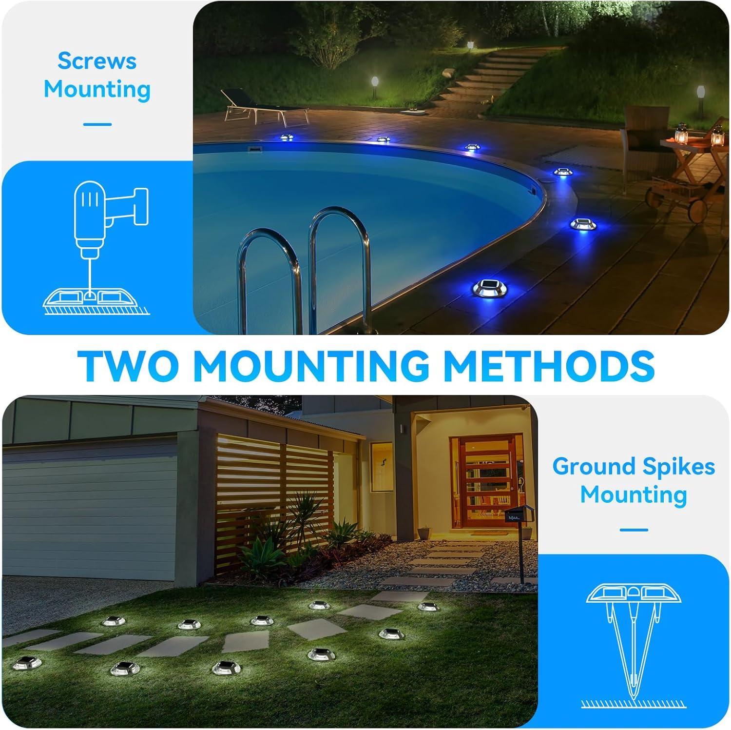 imageAGPTEK Solar Driveway Lights 12 Pack 2 Colors in 1 Outdoor Solar Deck Dock Marine Waterproof LED Driveway Marker Security Lights for Outside PathwayBoat DockStepWalkwayPathGarden Blue ampamp WhiteBlue Light  White Light