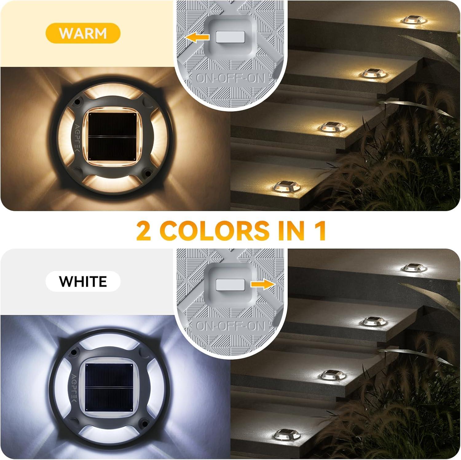 imageAGPTEK Solar Driveway Lights 12 Pack 2 Colors in 1 Outdoor Solar Deck Dock Marine Waterproof LED Driveway Marker Security Lights for Outside PathwayBoat DockStepWalkwayPathGarden Blue ampamp WhiteWarm Light  White Light
