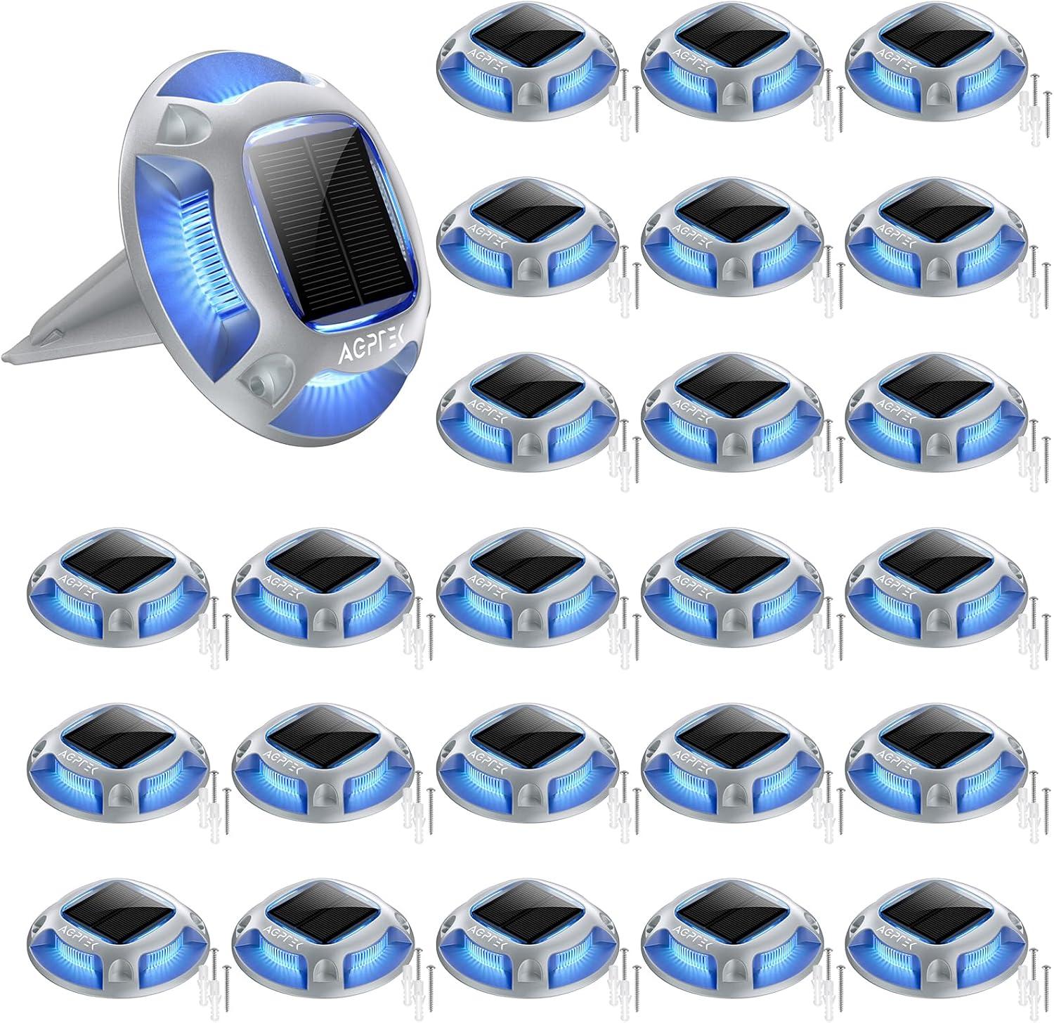 imageAGPTEK Solar Driveway Lights 12 Pack 2 Colors in 1 Outdoor Solar Deck Dock Marine Waterproof LED Driveway Marker Security Lights for Outside PathwayBoat DockStepWalkwayPathGarden Blue ampamp WhiteBlue Light  White Light