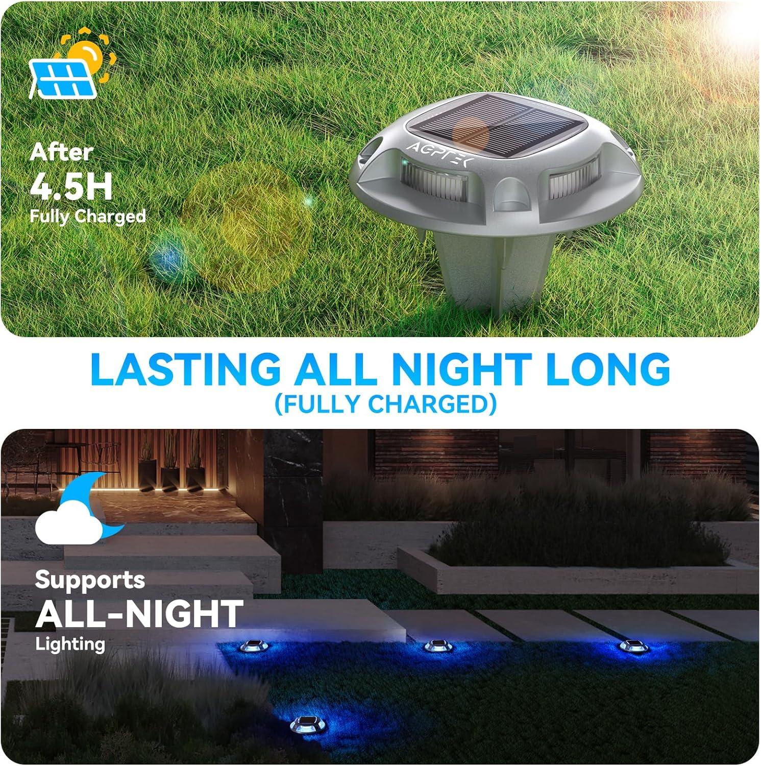 imageAGPTEK Solar Driveway Lights 12 Pack 2 Colors in 1 Outdoor Solar Deck Dock Marine Waterproof LED Driveway Marker Security Lights for Outside PathwayBoat DockStepWalkwayPathGarden Blue ampamp WhiteBlue Light  White Light