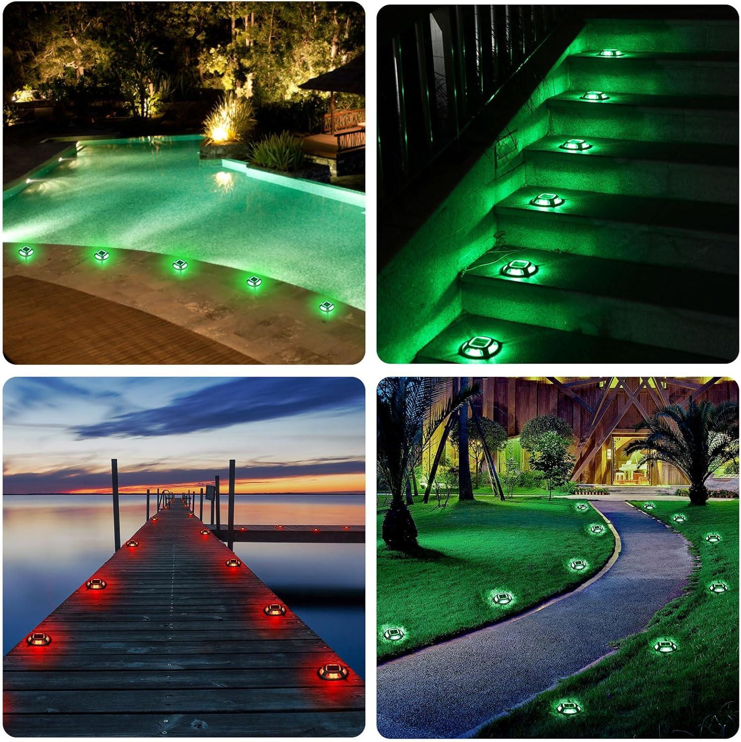 imageAGPTEK Solar Driveway Lights Outdoor 12 Pack 2 Color Modes LED Deck Dock Marine Waterproof Driveway Marker Lights for Step Sidewalk Stair Garden Pathway Walkway Yard Warm WhiteCool WhiteGreen Light  Red Light