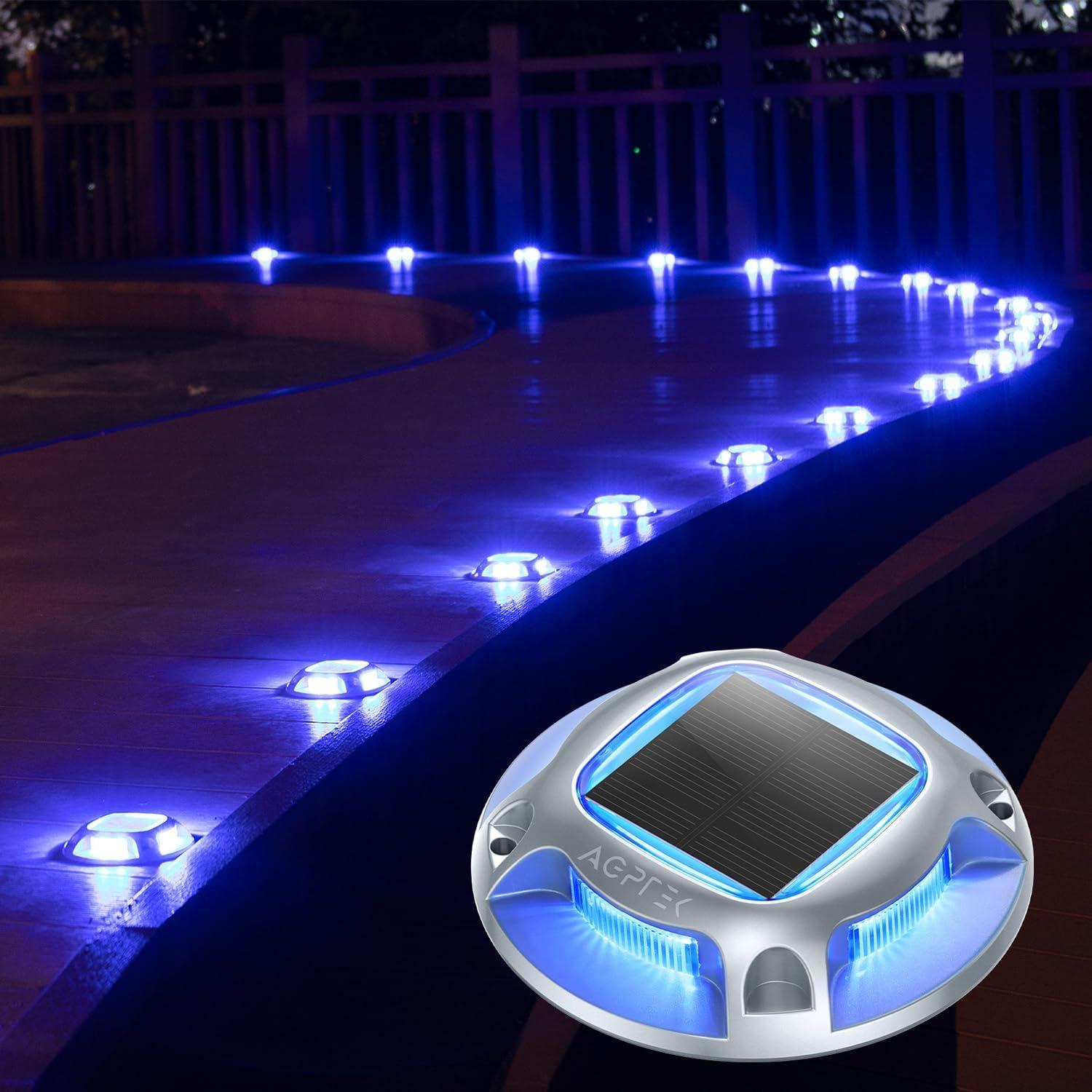 imageAGPTEK Solar Driveway Lights Outdoor 12 Pack 2 Color Modes LED Deck Dock Marine Waterproof Driveway Marker Lights for Step Sidewalk Stair Garden Pathway Walkway Yard Warm WhiteCool WhiteBlue Light  Cool White