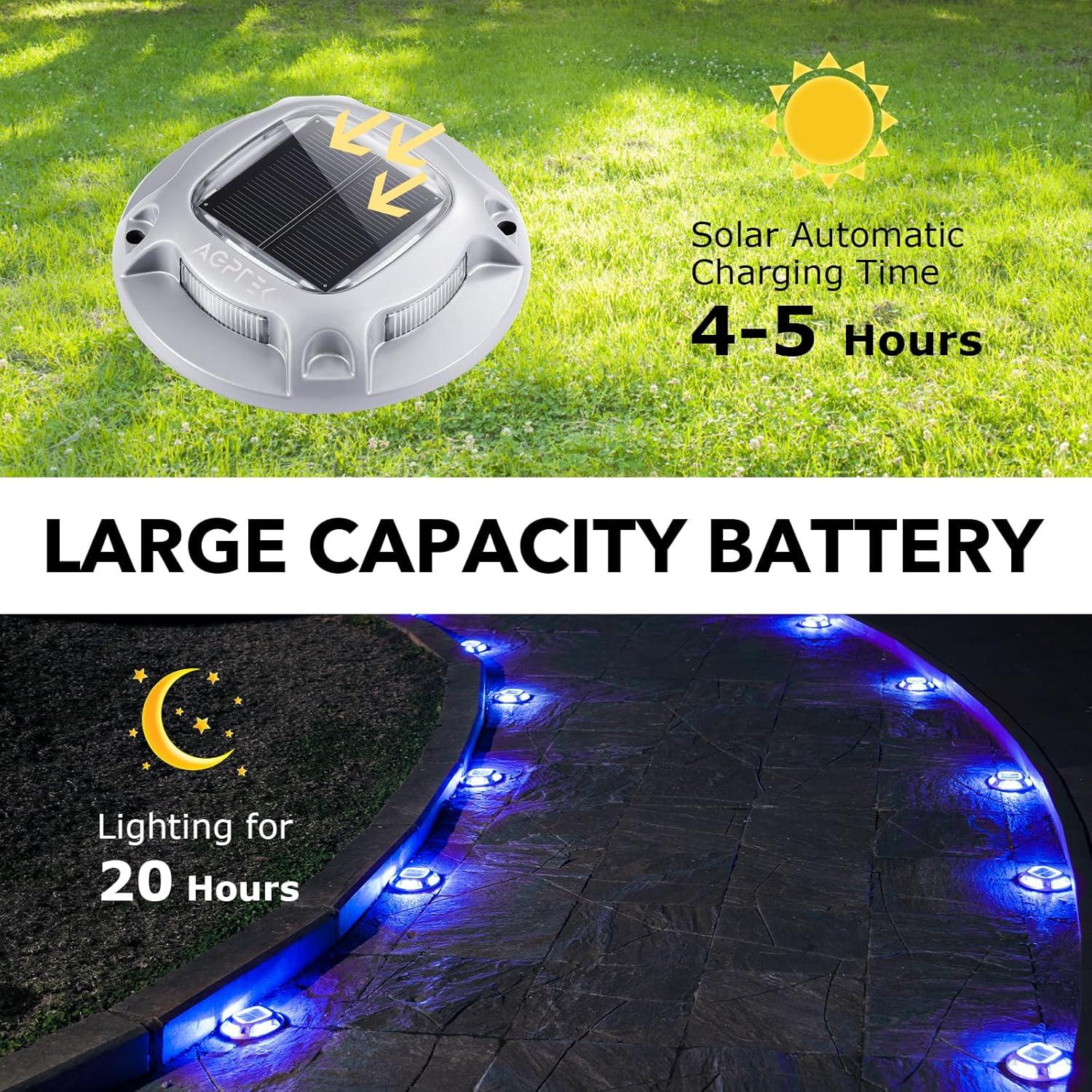 imageAGPTEK Solar Driveway Lights Outdoor 12 Pack 2 Color Modes LED Deck Dock Marine Waterproof Driveway Marker Lights for Step Sidewalk Stair Garden Pathway Walkway Yard Warm WhiteCool WhiteBlue Light  Cool White