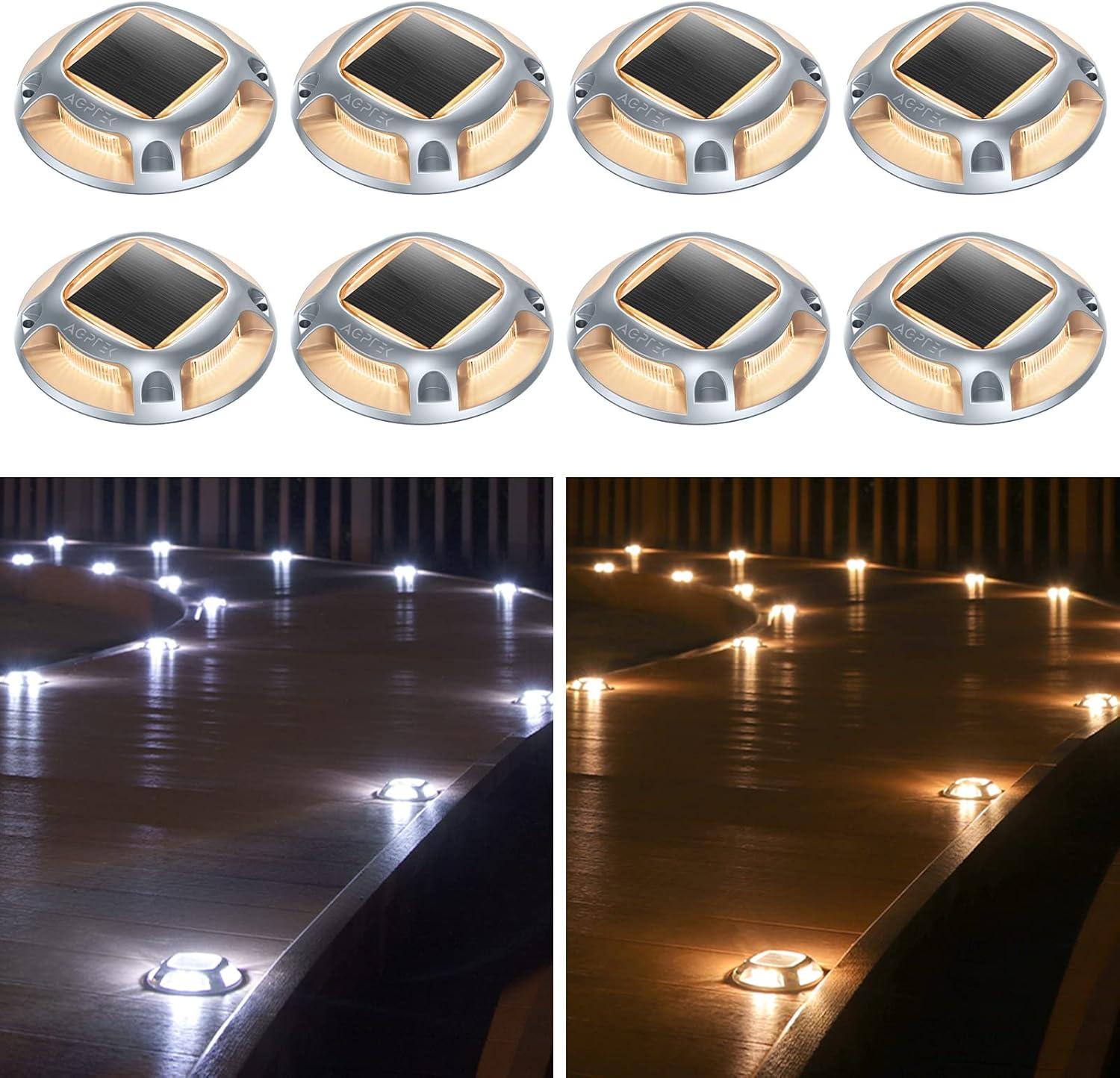imageAGPTEK Solar Driveway Lights Outdoor 12 Pack 2 Color Modes LED Deck Dock Marine Waterproof Driveway Marker Lights for Step Sidewalk Stair Garden Pathway Walkway Yard Warm WhiteCool WhiteWarm White  Cool White