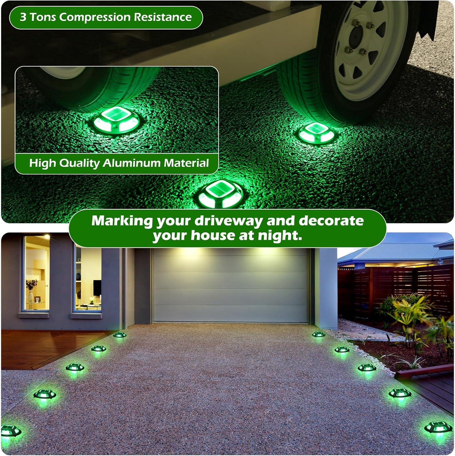 imageAGPTEK Solar Driveway Lights Outdoor 12 Pack 2 Color Modes LED Deck Dock Marine Waterproof Driveway Marker Lights for Step Sidewalk Stair Garden Pathway Walkway Yard Warm WhiteCool WhiteGreen Light  Red Light