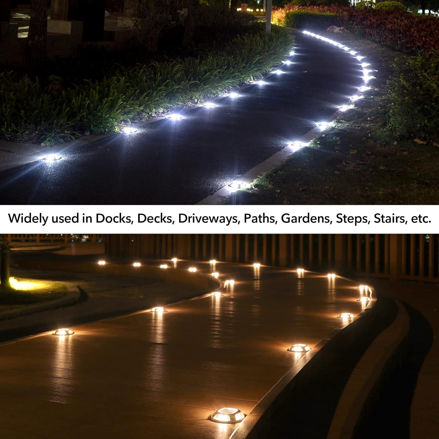 imageAGPTEK Solar Driveway Lights Outdoor 12 Pack 2 Color Modes LED Deck Dock Marine Waterproof Driveway Marker Lights for Step Sidewalk Stair Garden Pathway Walkway Yard Warm WhiteCool WhiteWarm White  Cool White