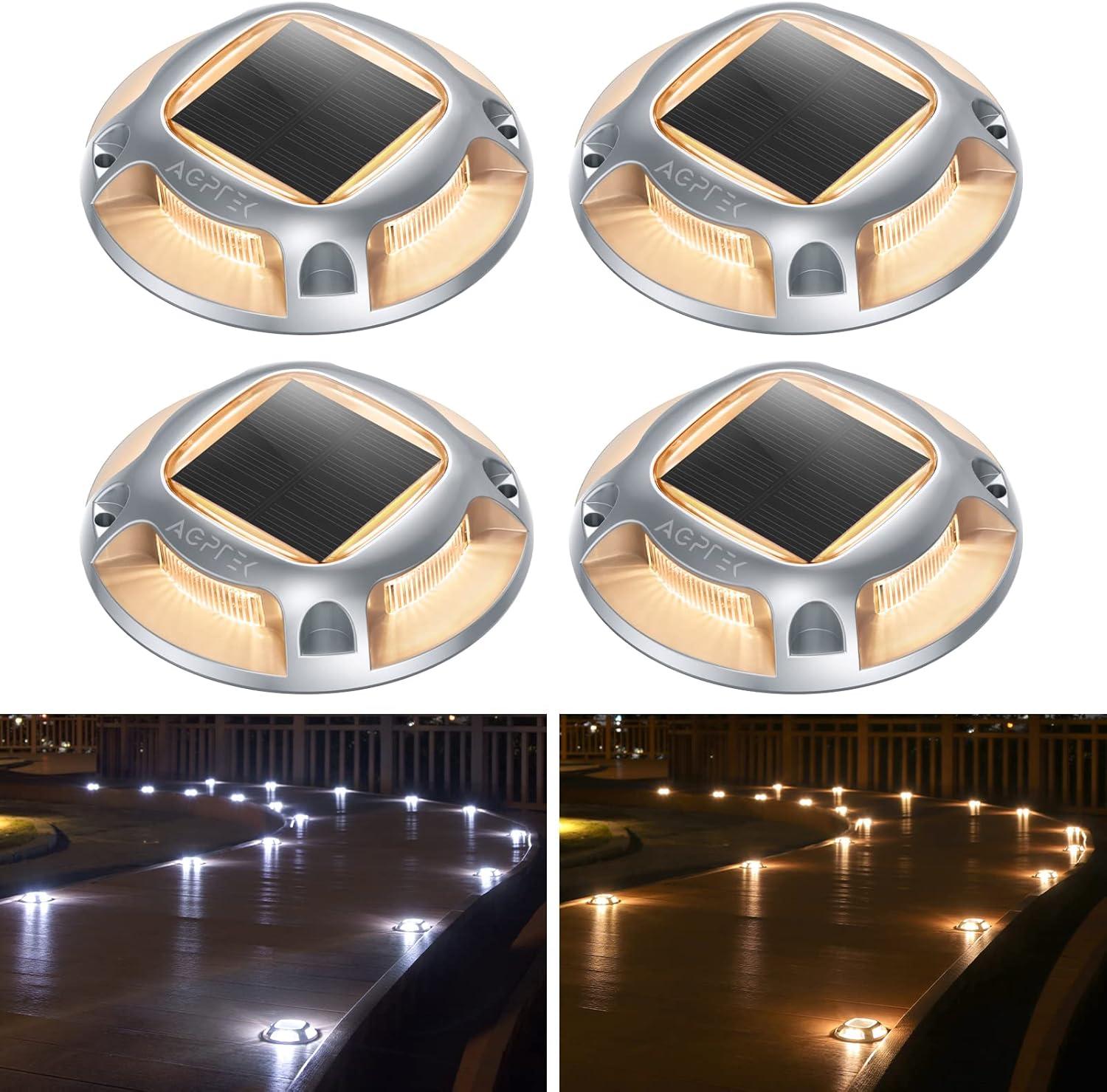 imageAGPTEK Solar Driveway Lights Outdoor 12 Pack 2 Color Modes LED Deck Dock Marine Waterproof Driveway Marker Lights for Step Sidewalk Stair Garden Pathway Walkway Yard Warm WhiteCool WhiteWarm White  Cool White