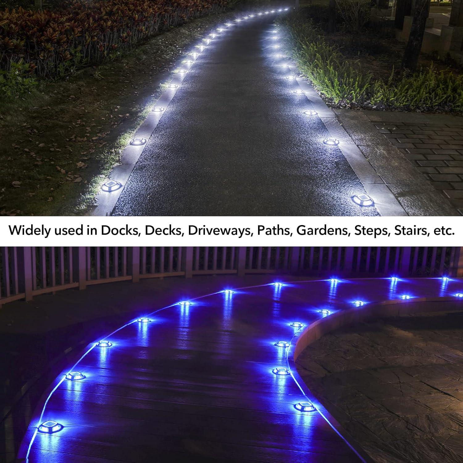 imageAGPTEK Solar Driveway Lights Outdoor 12 Pack 2 Color Modes LED Deck Dock Marine Waterproof Driveway Marker Lights for Step Sidewalk Stair Garden Pathway Walkway Yard Warm WhiteCool WhiteBlue Light  Cool White