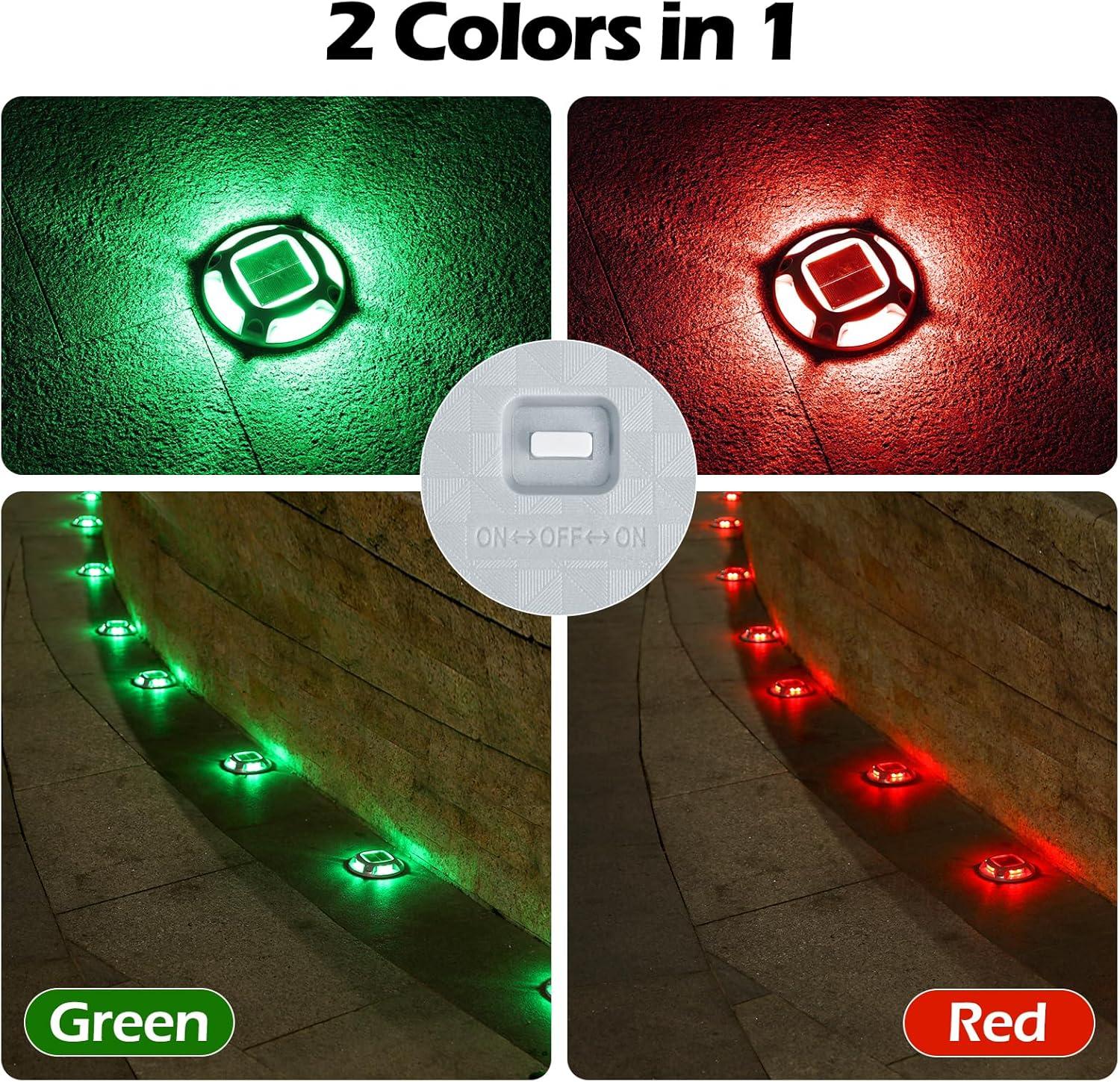 imageAGPTEK Solar Driveway Lights Outdoor 12 Pack 2 Color Modes LED Deck Dock Marine Waterproof Driveway Marker Lights for Step Sidewalk Stair Garden Pathway Walkway Yard Warm WhiteCool WhiteGreen Light  Red Light