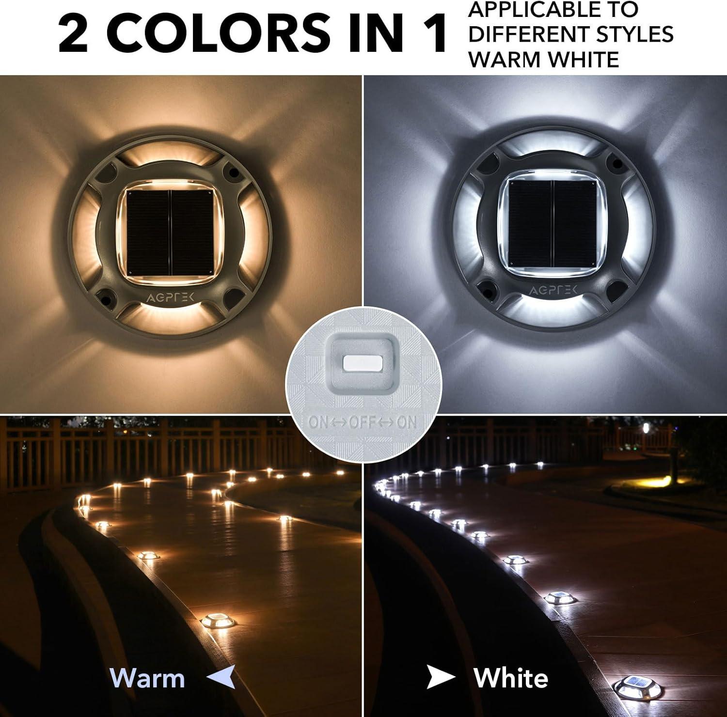 imageAGPTEK Solar Driveway Lights Outdoor 12 Pack 2 Color Modes LED Deck Dock Marine Waterproof Driveway Marker Lights for Step Sidewalk Stair Garden Pathway Walkway Yard Warm WhiteCool WhiteWarm White  Cool White