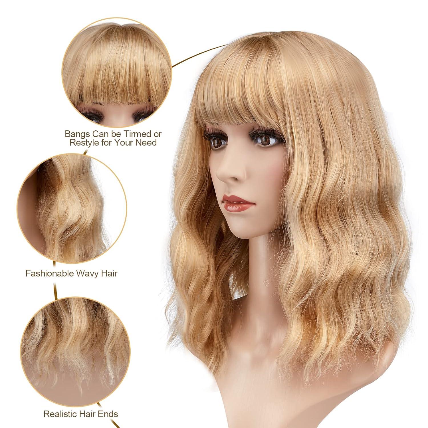 imageAGPTEK Wig Synthetic Wig for Women Wavy Colored Realistic Wig with Bangs Great for Party Cosplay DailyUse and Festivals Blonde 137inchBlonde