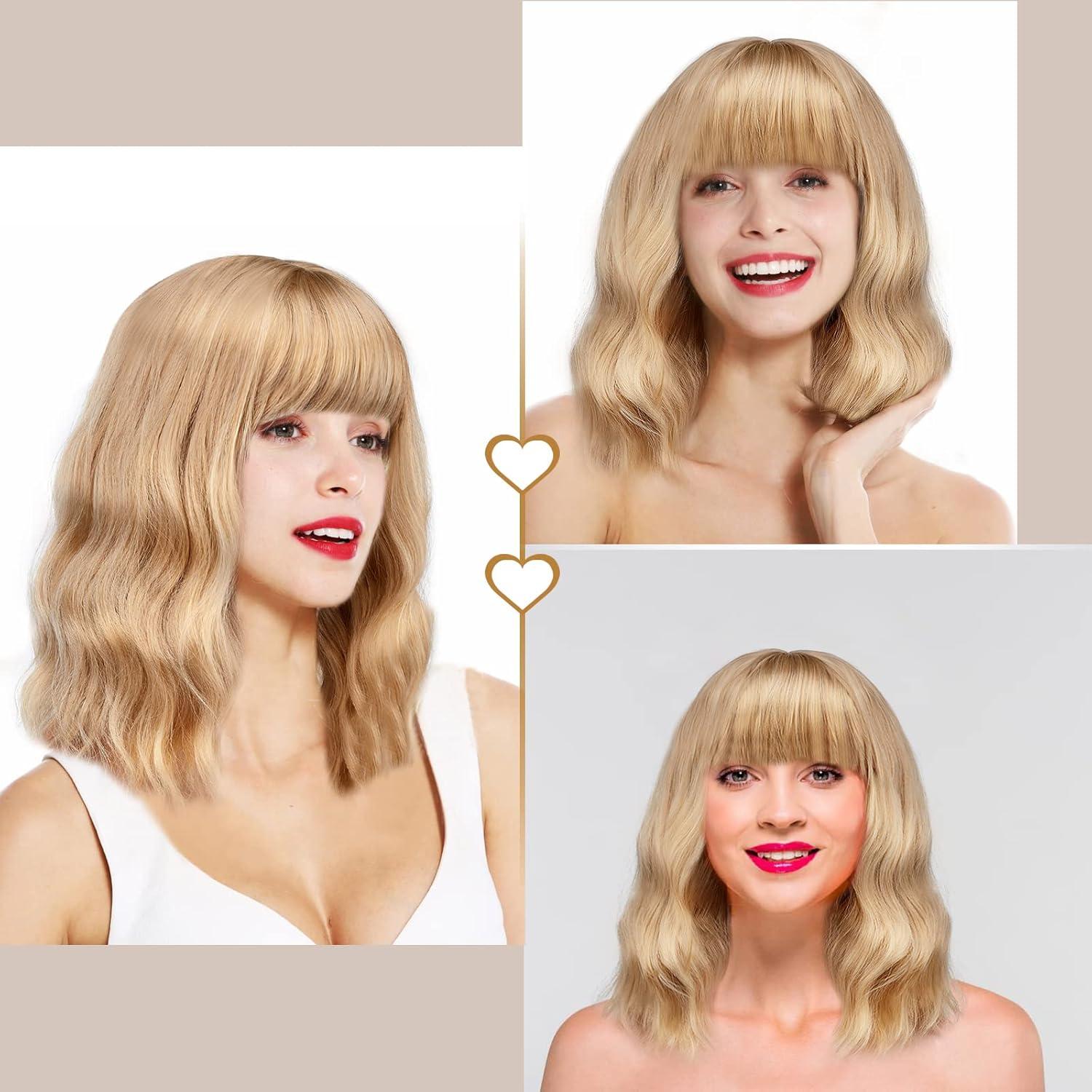 imageAGPTEK Wig Synthetic Wig for Women Wavy Colored Realistic Wig with Bangs Great for Party Cosplay DailyUse and Festivals Blonde 137inchBlonde
