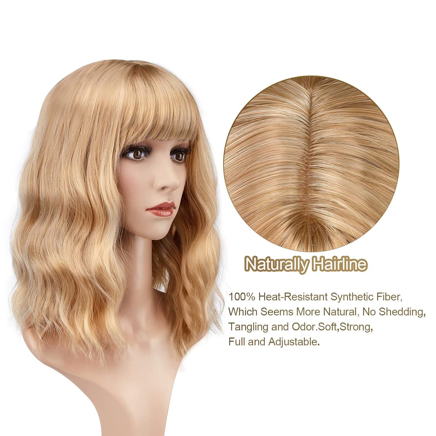 imageAGPTEK Wig Synthetic Wig for Women Wavy Colored Realistic Wig with Bangs Great for Party Cosplay DailyUse and Festivals Blonde 137inchBlonde