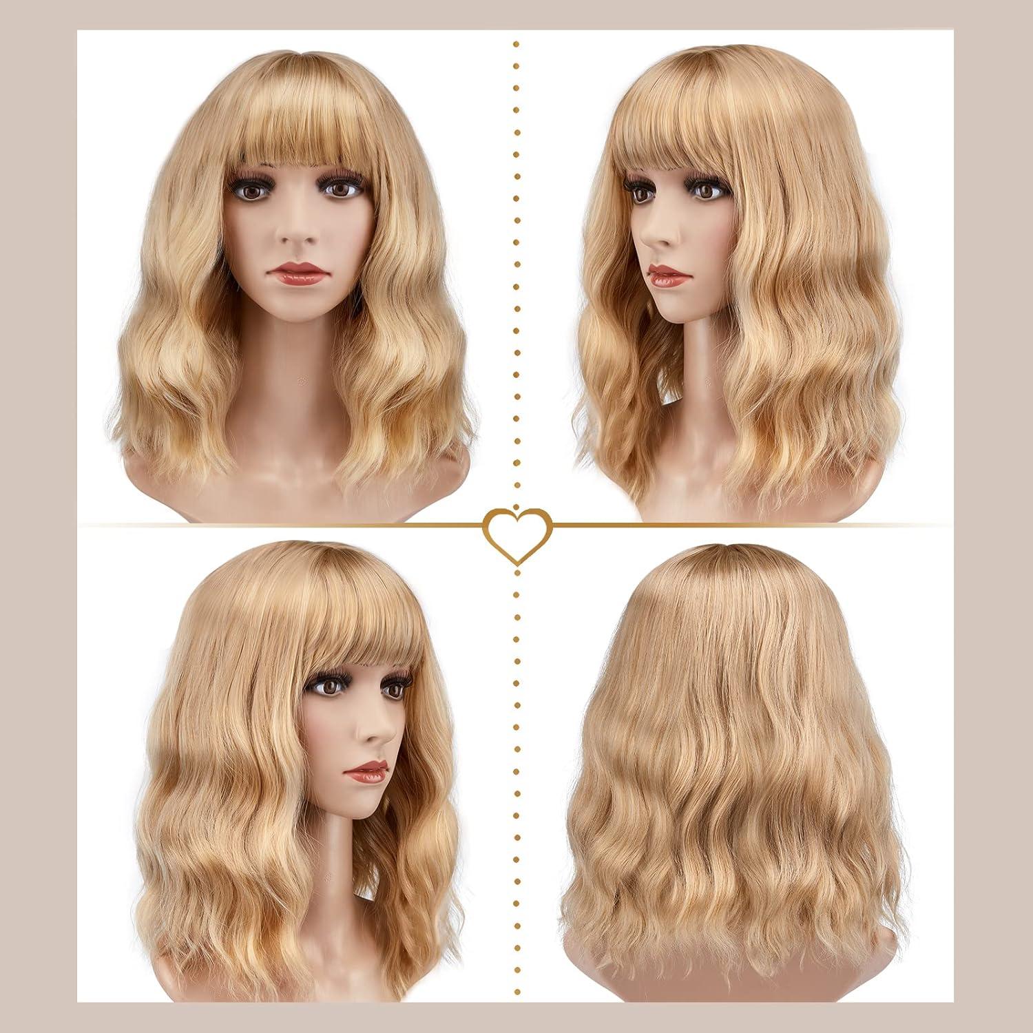 imageAGPTEK Wig Synthetic Wig for Women Wavy Colored Realistic Wig with Bangs Great for Party Cosplay DailyUse and Festivals Blonde 137inchBlonde