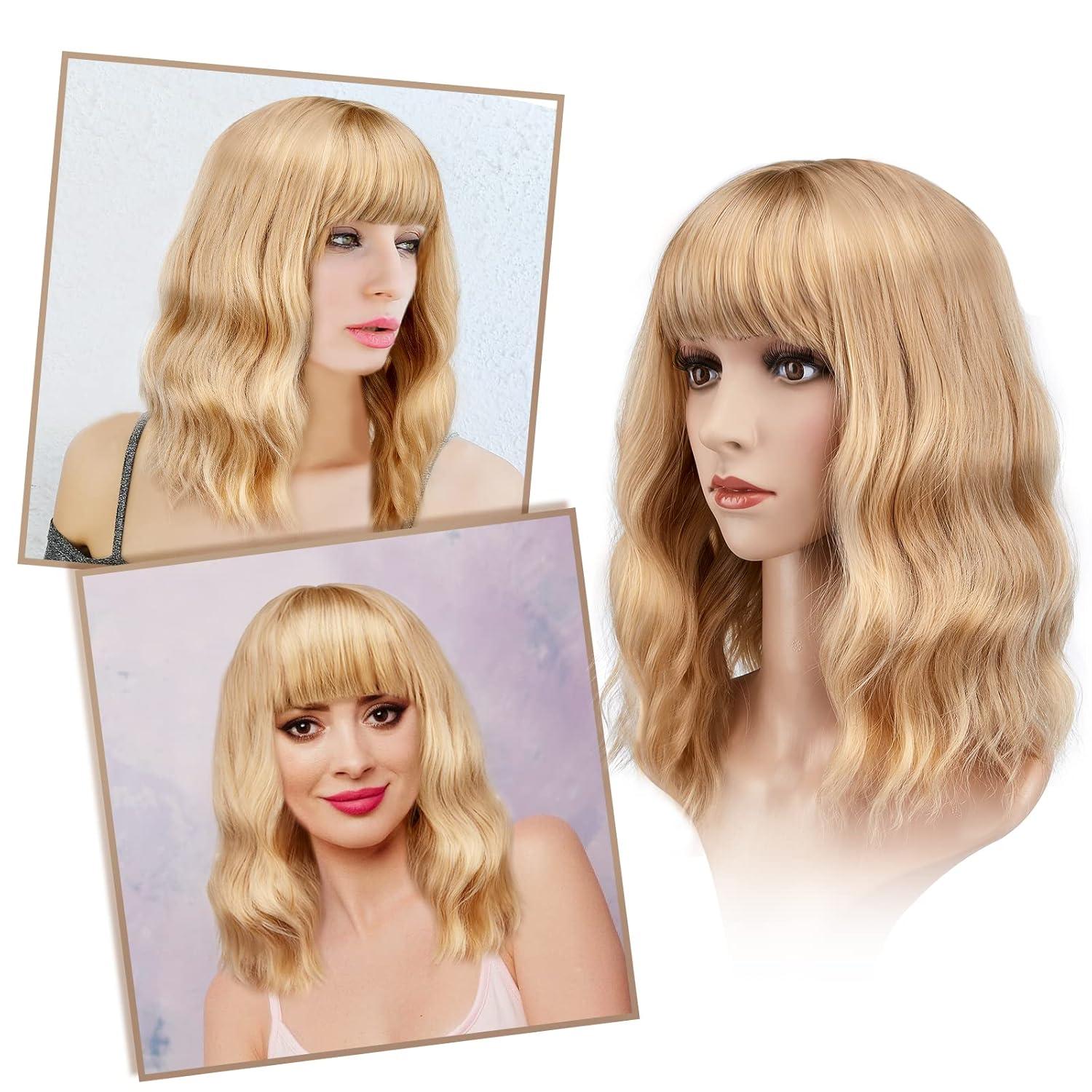 imageAGPTEK Wig Synthetic Wig for Women Wavy Colored Realistic Wig with Bangs Great for Party Cosplay DailyUse and Festivals Blonde 137inchBlonde