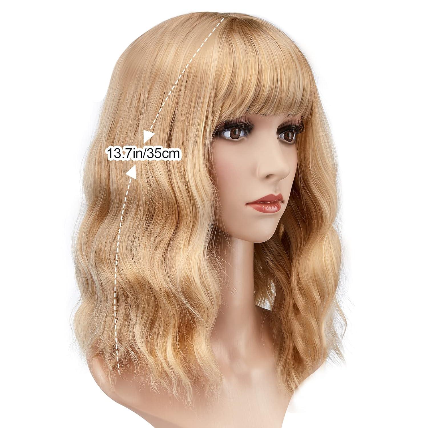 imageAGPTEK Wig Synthetic Wig for Women Wavy Colored Realistic Wig with Bangs Great for Party Cosplay DailyUse and Festivals Blonde 137inchBlonde