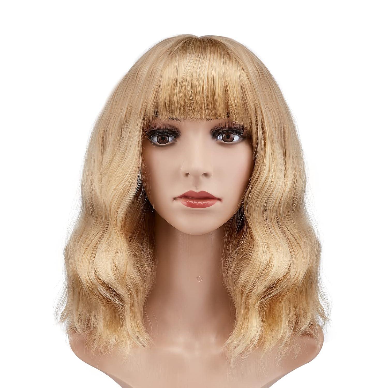 imageAGPTEK Wig Synthetic Wig for Women Wavy Colored Realistic Wig with Bangs Great for Party Cosplay DailyUse and Festivals Blonde 137inchBlonde