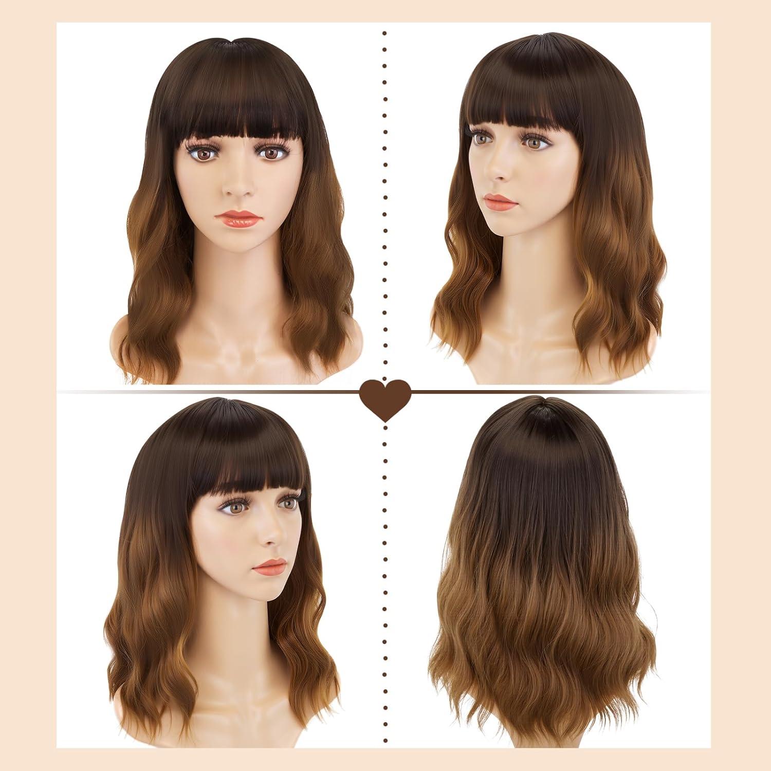 imageAGPTEK Wig Synthetic Wig for Women Wavy Colored Realistic Wig with Bangs Great for Party Cosplay DailyUse and Festivals Blonde 137inchBrown and Black