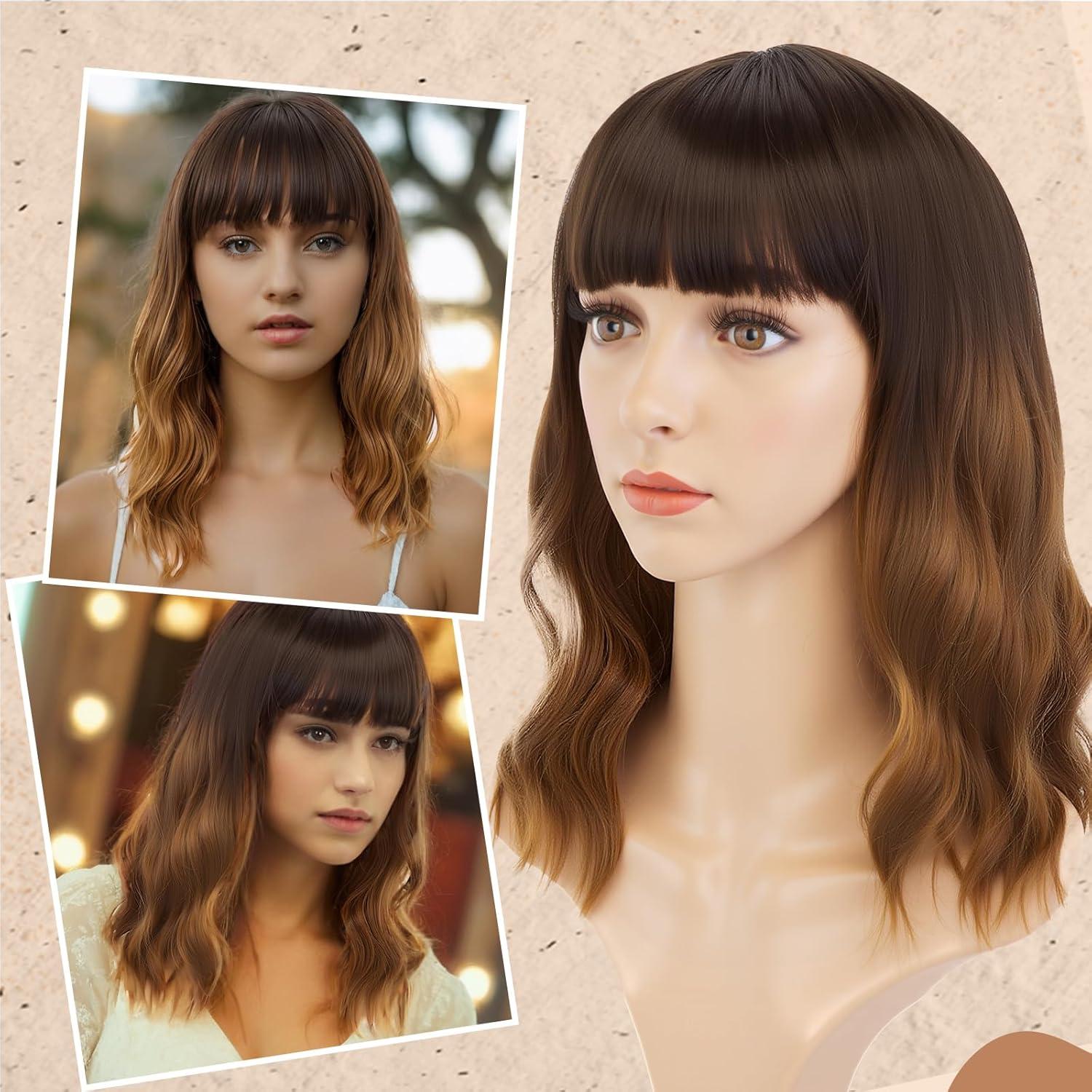 imageAGPTEK Wig Synthetic Wig for Women Wavy Colored Realistic Wig with Bangs Great for Party Cosplay DailyUse and Festivals Blonde 137inchBrown and Black