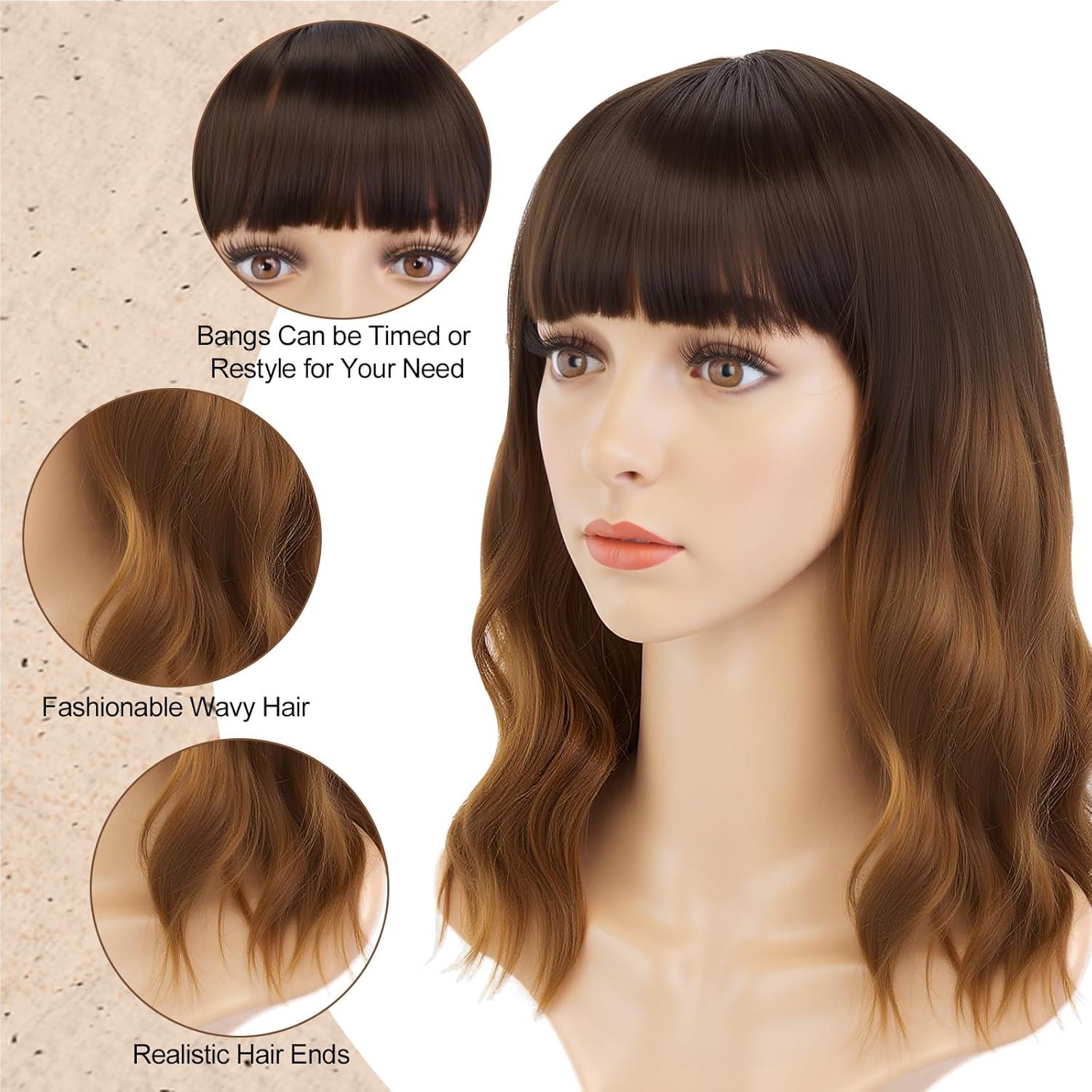 imageAGPTEK Wig Synthetic Wig for Women Wavy Colored Realistic Wig with Bangs Great for Party Cosplay DailyUse and Festivals Blonde 137inchBrown and Black