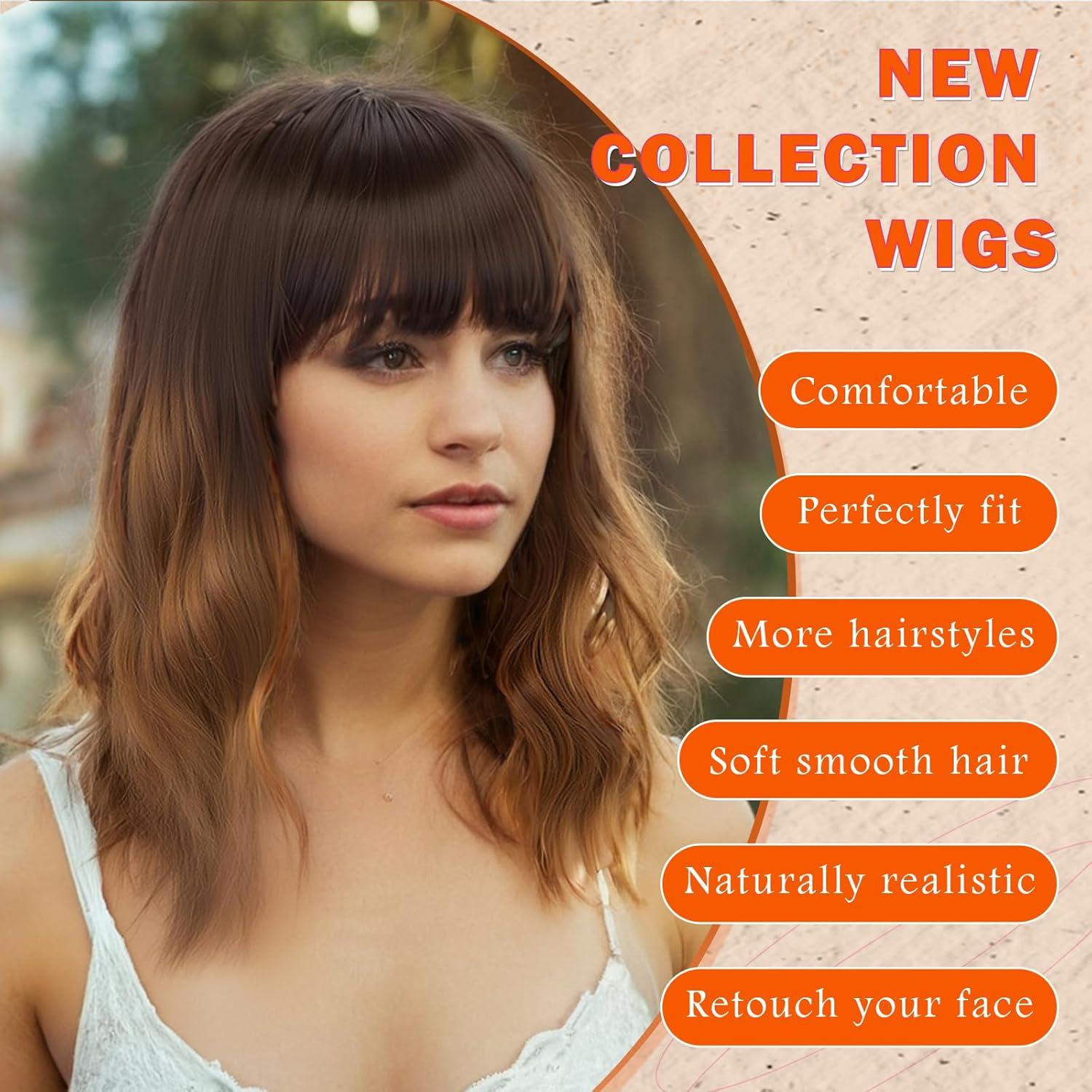 imageAGPTEK Wig Synthetic Wig for Women Wavy Colored Realistic Wig with Bangs Great for Party Cosplay DailyUse and Festivals Blonde 137inchBrown and Black