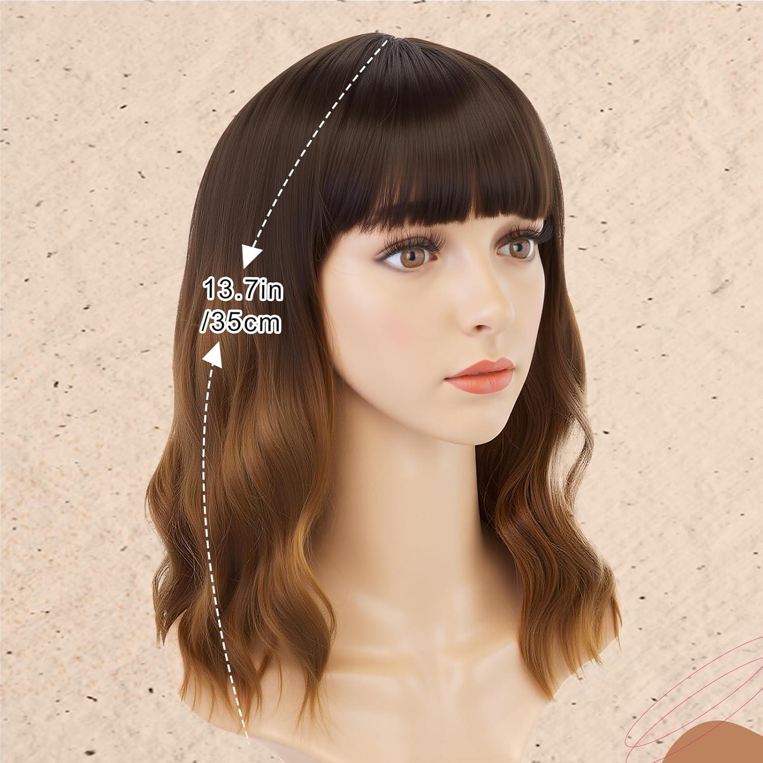 imageAGPTEK Wig Synthetic Wig for Women Wavy Colored Realistic Wig with Bangs Great for Party Cosplay DailyUse and Festivals Blonde 137inchBrown and Black