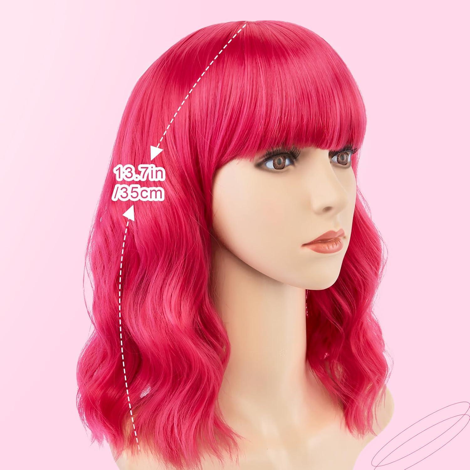 imageAGPTEK Wig Synthetic Wig for Women Wavy Colored Realistic Wig with Bangs Great for Party Cosplay DailyUse and Festivals Blonde 137inchHot Pink