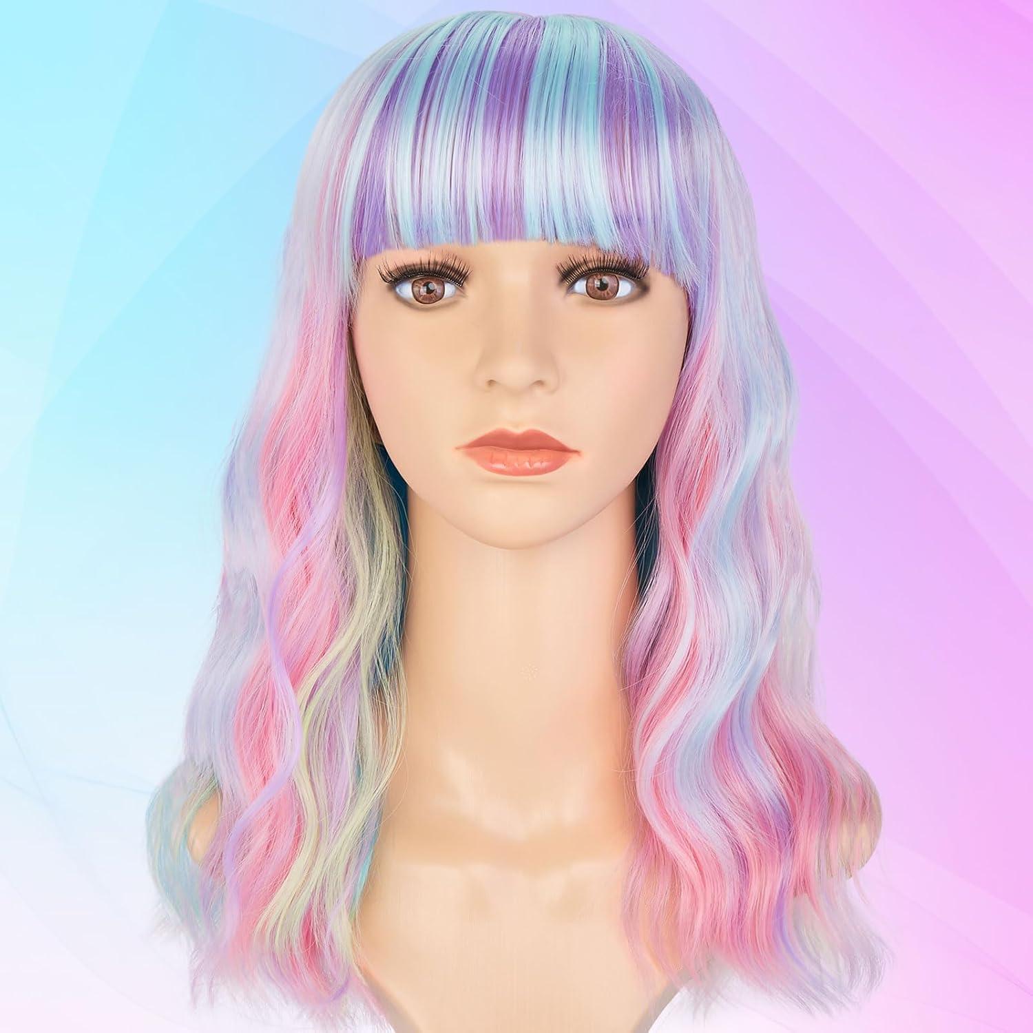 imageAGPTEK Wig Synthetic Wig for Women Wavy Colored Realistic Wig with Bangs Great for Party Cosplay DailyUse and Festivals Blonde 137inchMulticolor