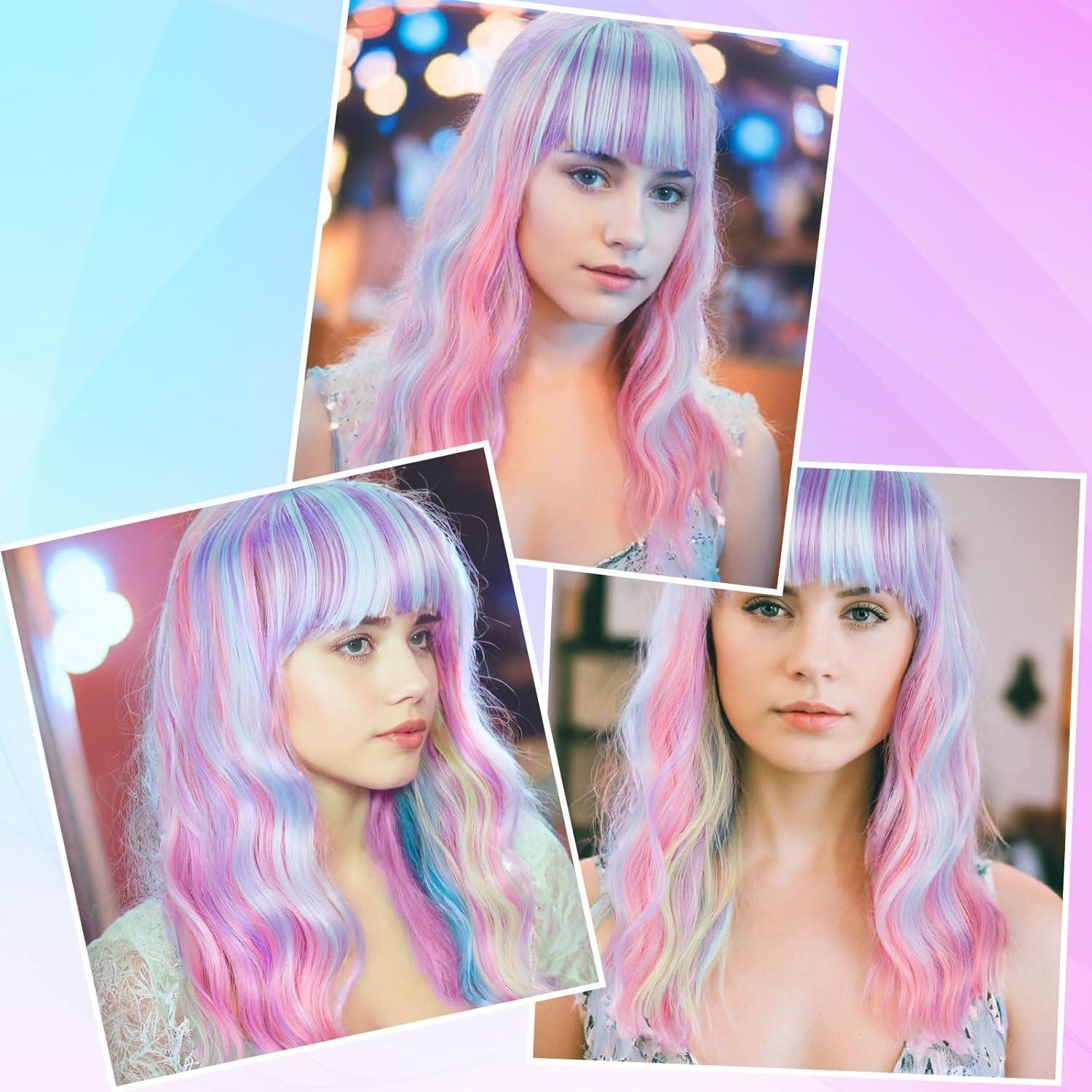 imageAGPTEK Wig Synthetic Wig for Women Wavy Colored Realistic Wig with Bangs Great for Party Cosplay DailyUse and Festivals Blonde 137inchMulticolor