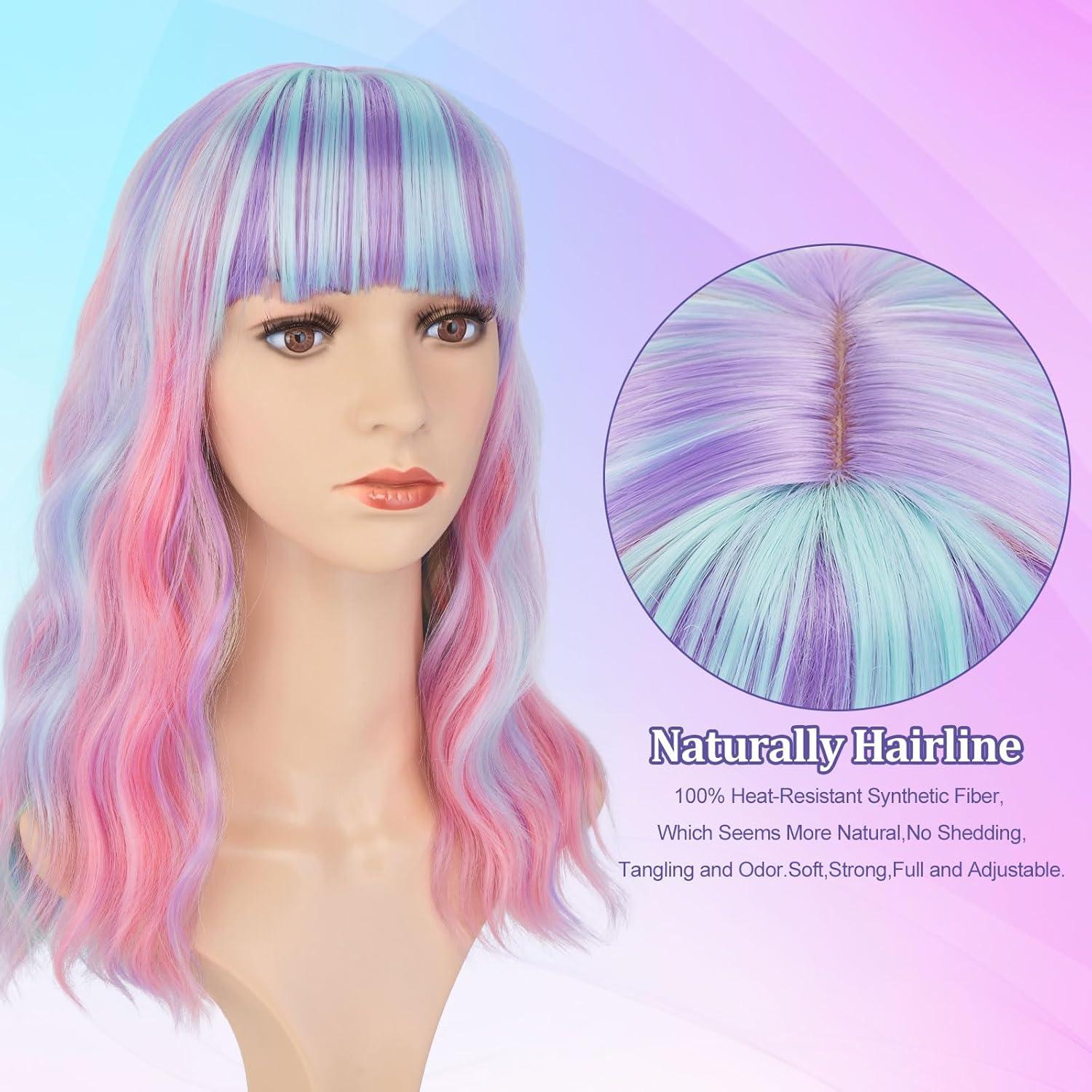 imageAGPTEK Wig Synthetic Wig for Women Wavy Colored Realistic Wig with Bangs Great for Party Cosplay DailyUse and Festivals Blonde 137inchMulticolor