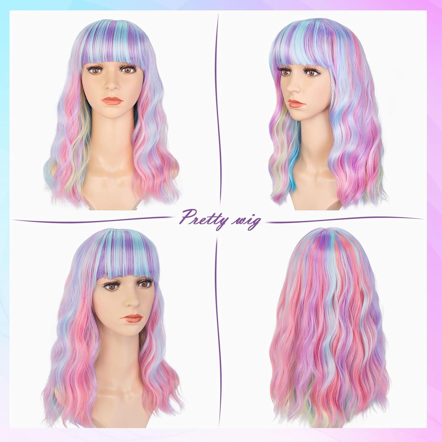 imageAGPTEK Wig Synthetic Wig for Women Wavy Colored Realistic Wig with Bangs Great for Party Cosplay DailyUse and Festivals Blonde 137inchMulticolor