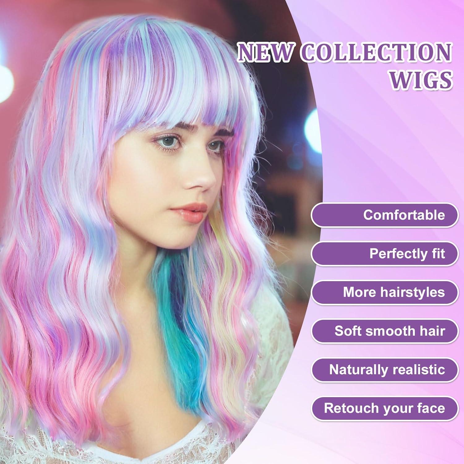 imageAGPTEK Wig Synthetic Wig for Women Wavy Colored Realistic Wig with Bangs Great for Party Cosplay DailyUse and Festivals Blonde 137inchMulticolor