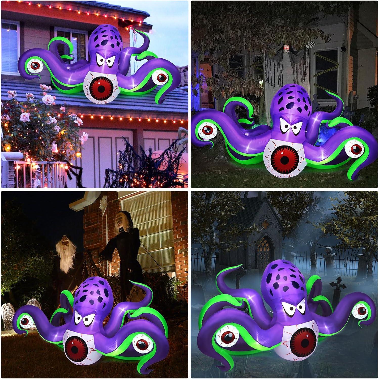 imageHalloween Inflatable Ghost CAMULAND 8 FT Halloween White Ghost Inflatable Outdoor Decoration with Builtin Color Changing LED Lights Great for Backyards Gardens and Lawns65FT Giant Octopus