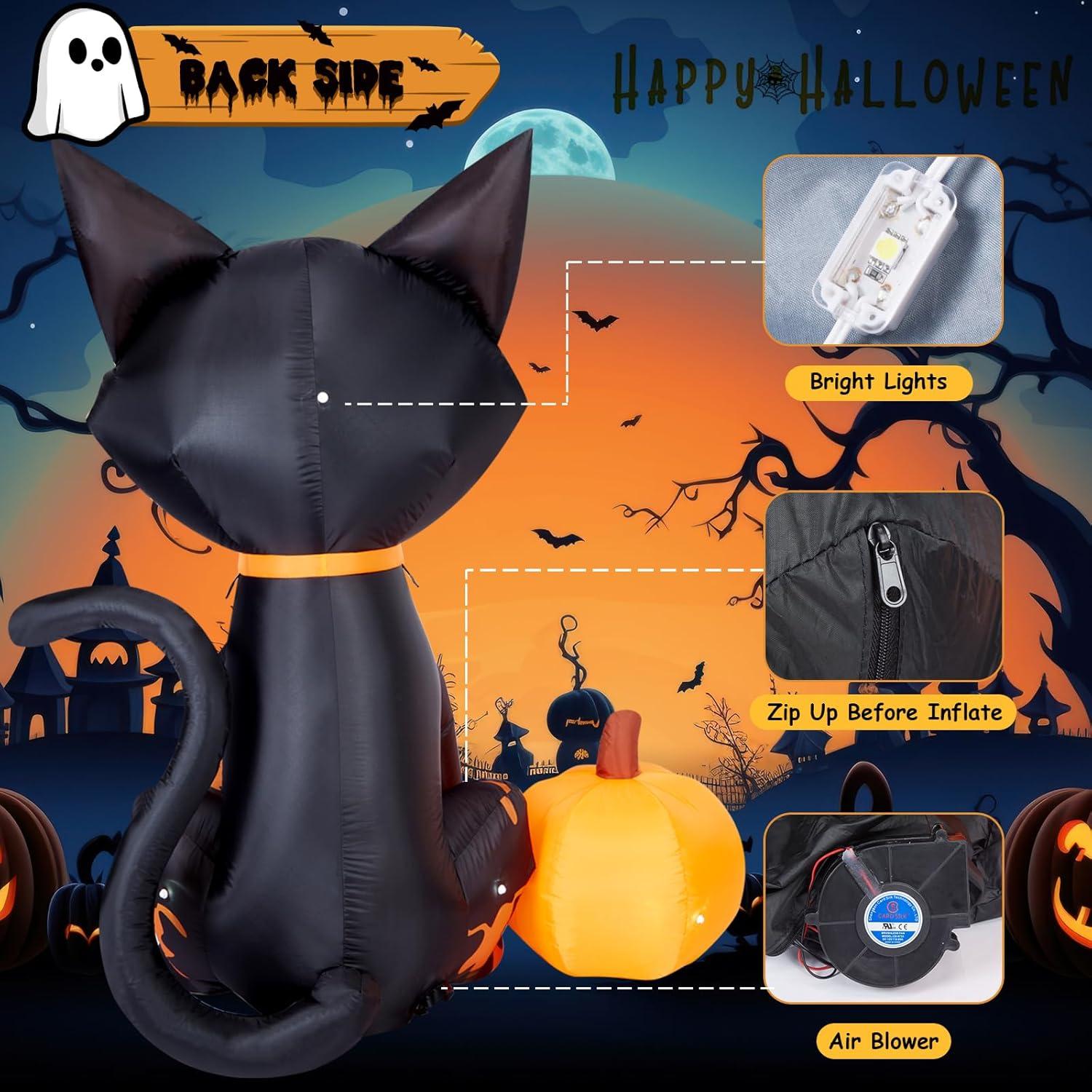 imageHalloween Inflatable Ghost CAMULAND 8 FT Halloween White Ghost Inflatable Outdoor Decoration with Builtin Color Changing LED Lights Great for Backyards Gardens and Lawns5FT Black Cat