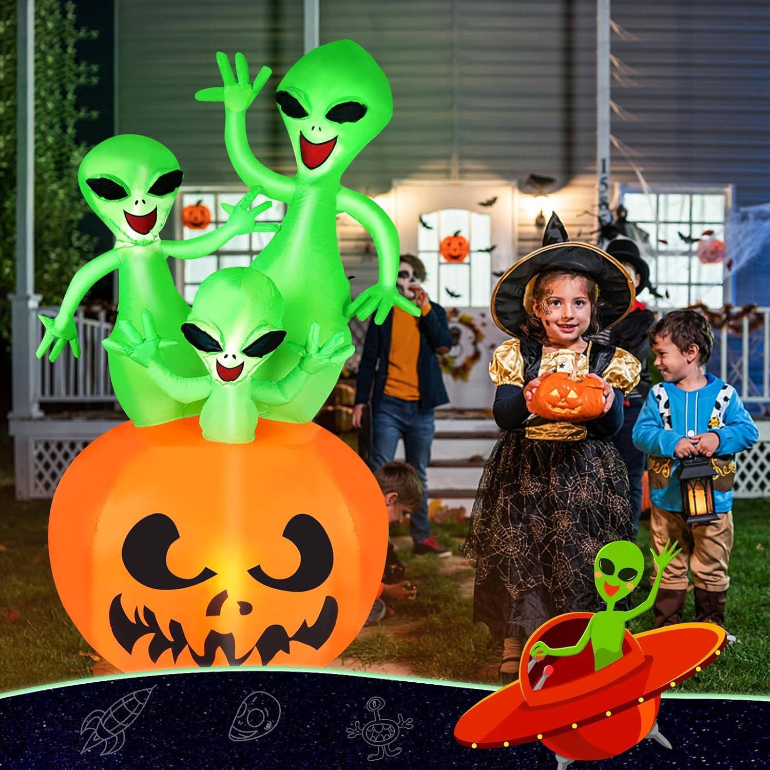 imageHalloween Inflatable Ghost CAMULAND 8 FT Halloween White Ghost Inflatable Outdoor Decoration with Builtin Color Changing LED Lights Great for Backyards Gardens and Lawns6FT Alien