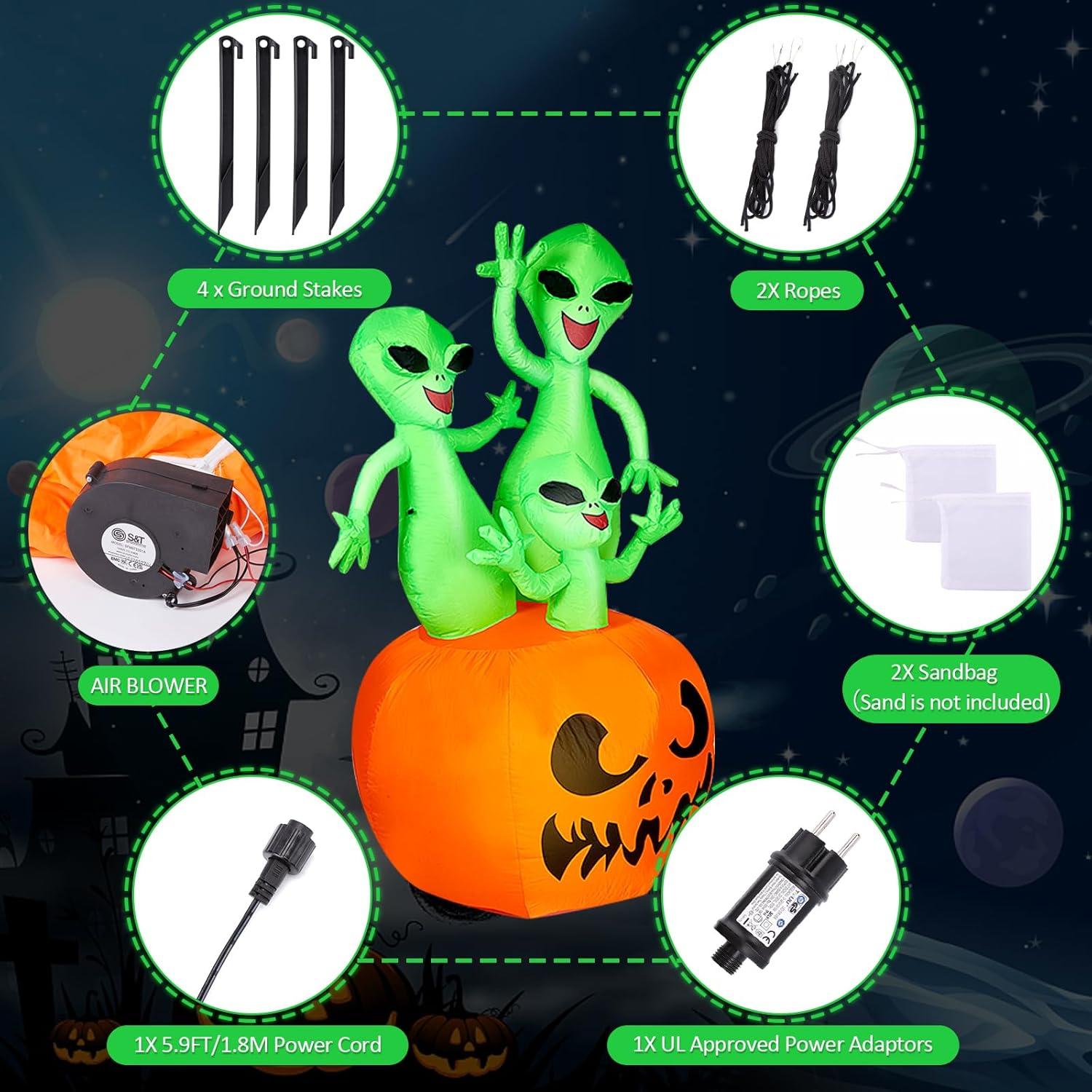 imageHalloween Inflatable Ghost CAMULAND 8 FT Halloween White Ghost Inflatable Outdoor Decoration with Builtin Color Changing LED Lights Great for Backyards Gardens and Lawns6FT Alien