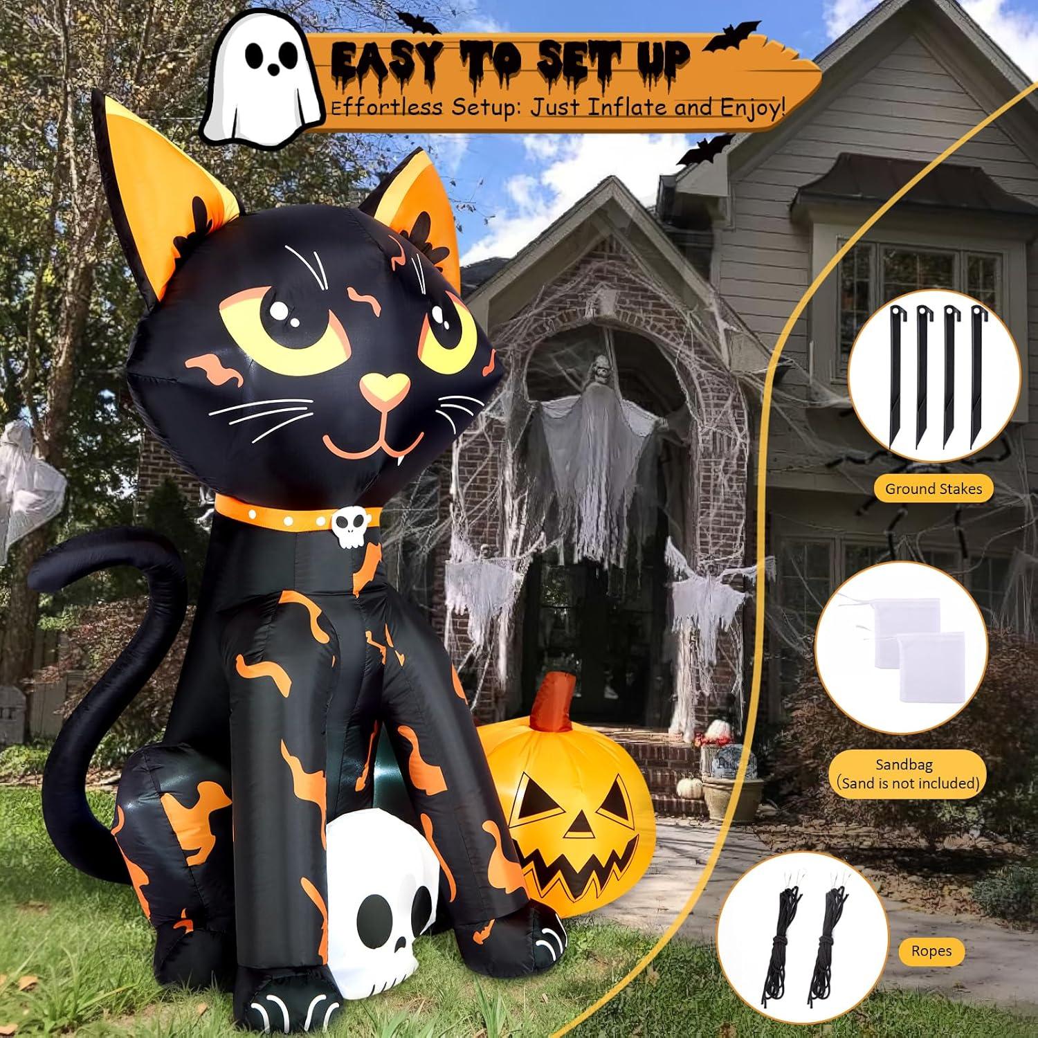 imageHalloween Inflatable Ghost CAMULAND 8 FT Halloween White Ghost Inflatable Outdoor Decoration with Builtin Color Changing LED Lights Great for Backyards Gardens and Lawns5FT Black Cat
