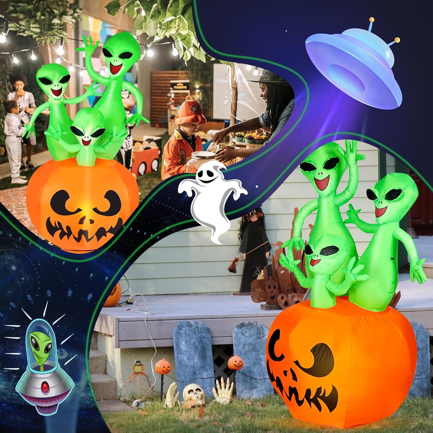 imageHalloween Inflatable Ghost CAMULAND 8 FT Halloween White Ghost Inflatable Outdoor Decoration with Builtin Color Changing LED Lights Great for Backyards Gardens and Lawns6FT Alien