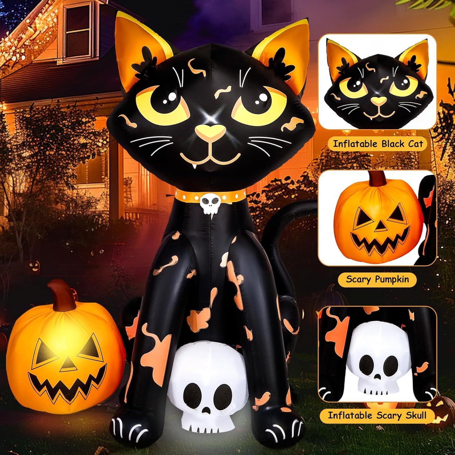 imageHalloween Inflatable Ghost CAMULAND 8 FT Halloween White Ghost Inflatable Outdoor Decoration with Builtin Color Changing LED Lights Great for Backyards Gardens and Lawns5FT Black Cat