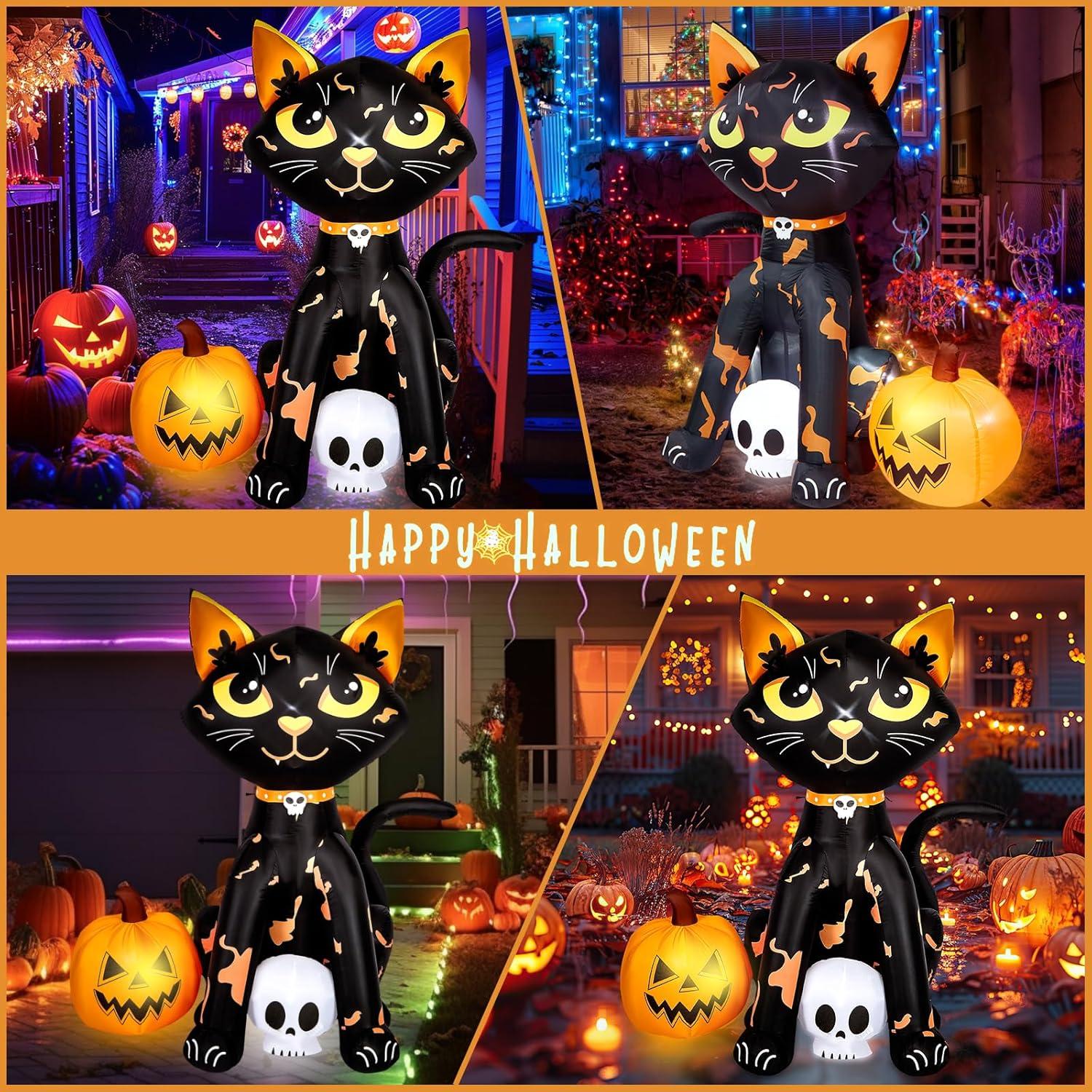 imageHalloween Inflatable Ghost CAMULAND 8 FT Halloween White Ghost Inflatable Outdoor Decoration with Builtin Color Changing LED Lights Great for Backyards Gardens and Lawns5FT Black Cat