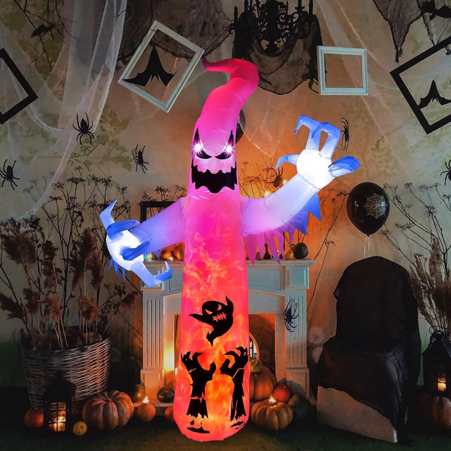 imageHalloween Inflatable Ghost CAMULAND 8 FT Halloween White Ghost Inflatable Outdoor Decoration with Builtin Color Changing LED Lights Great for Backyards Gardens and Lawns8FT White Ghost