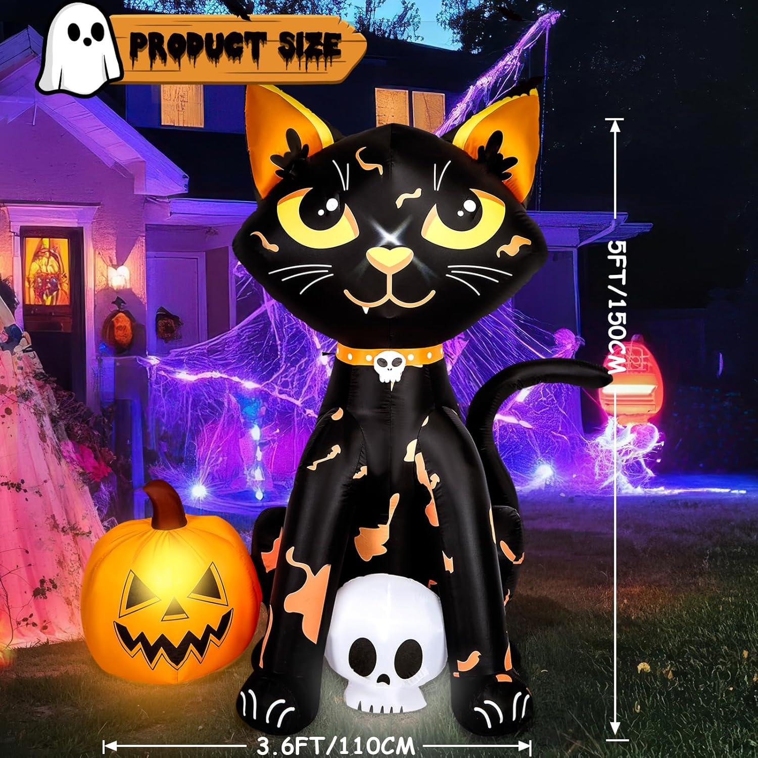imageHalloween Inflatable Ghost CAMULAND 8 FT Halloween White Ghost Inflatable Outdoor Decoration with Builtin Color Changing LED Lights Great for Backyards Gardens and Lawns5FT Black Cat