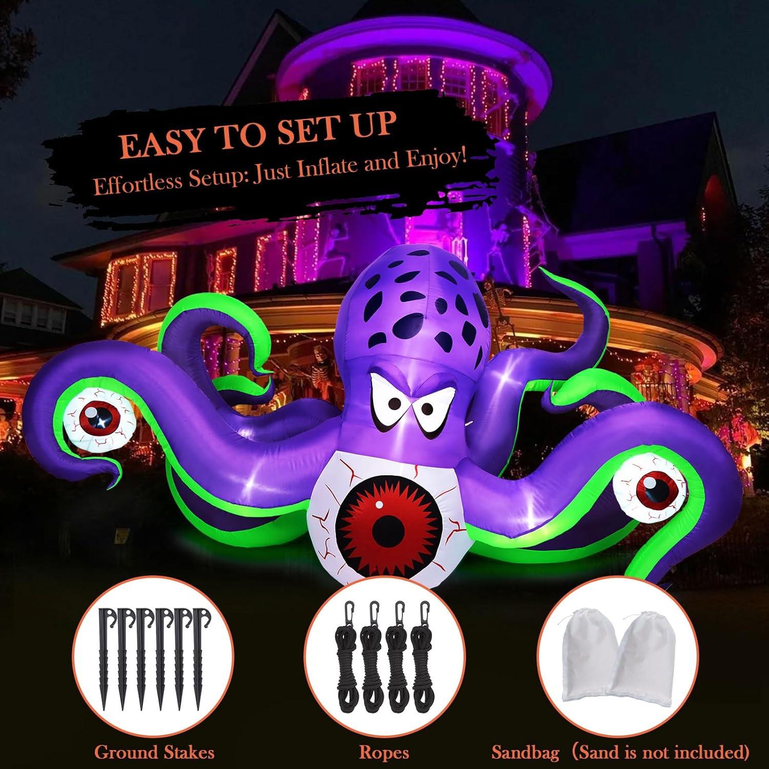 imageHalloween Inflatable Ghost CAMULAND 8 FT Halloween White Ghost Inflatable Outdoor Decoration with Builtin Color Changing LED Lights Great for Backyards Gardens and Lawns65FT Giant Octopus